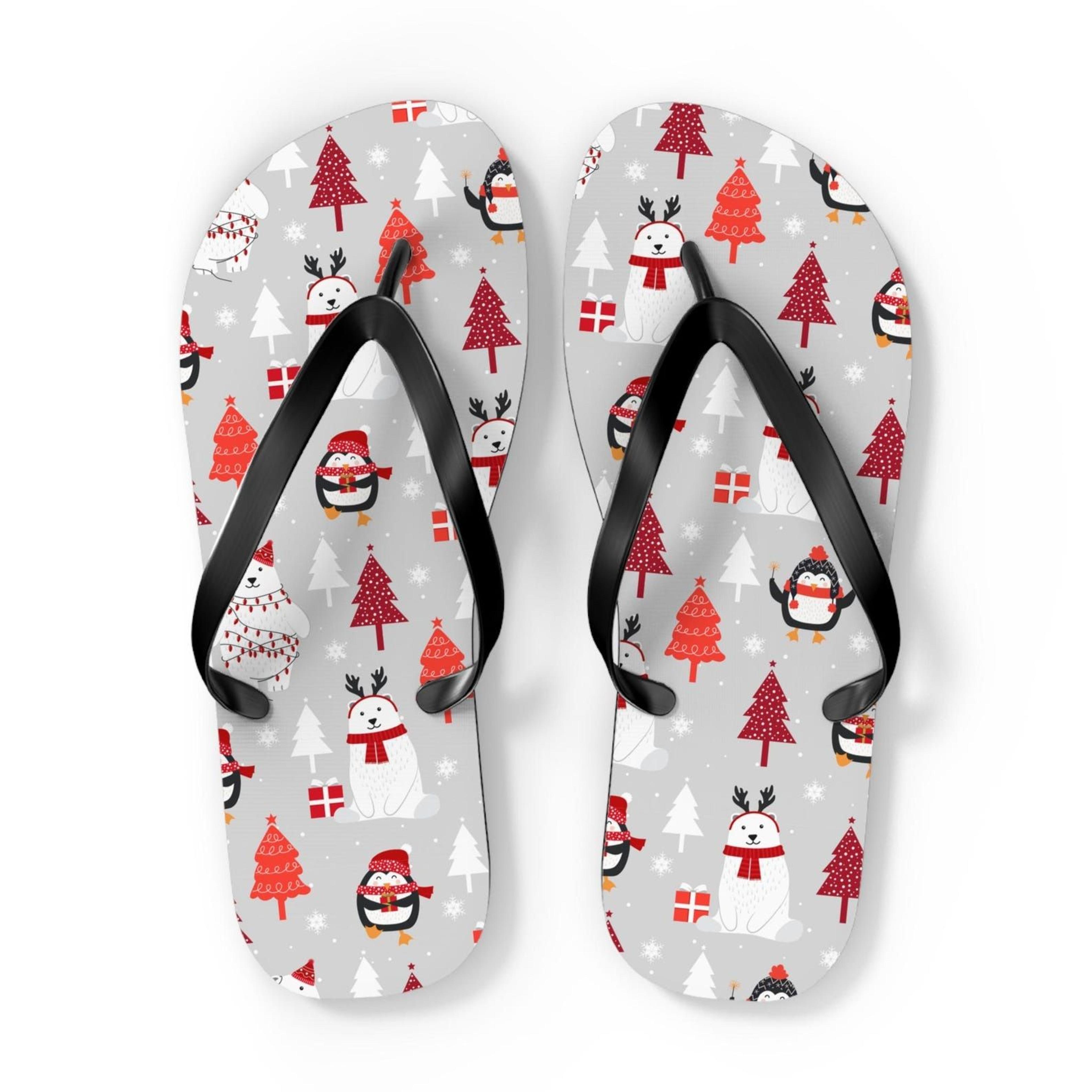 christmas polar bear penguin flip flops festive holiday beach sandals winter vacation footwear