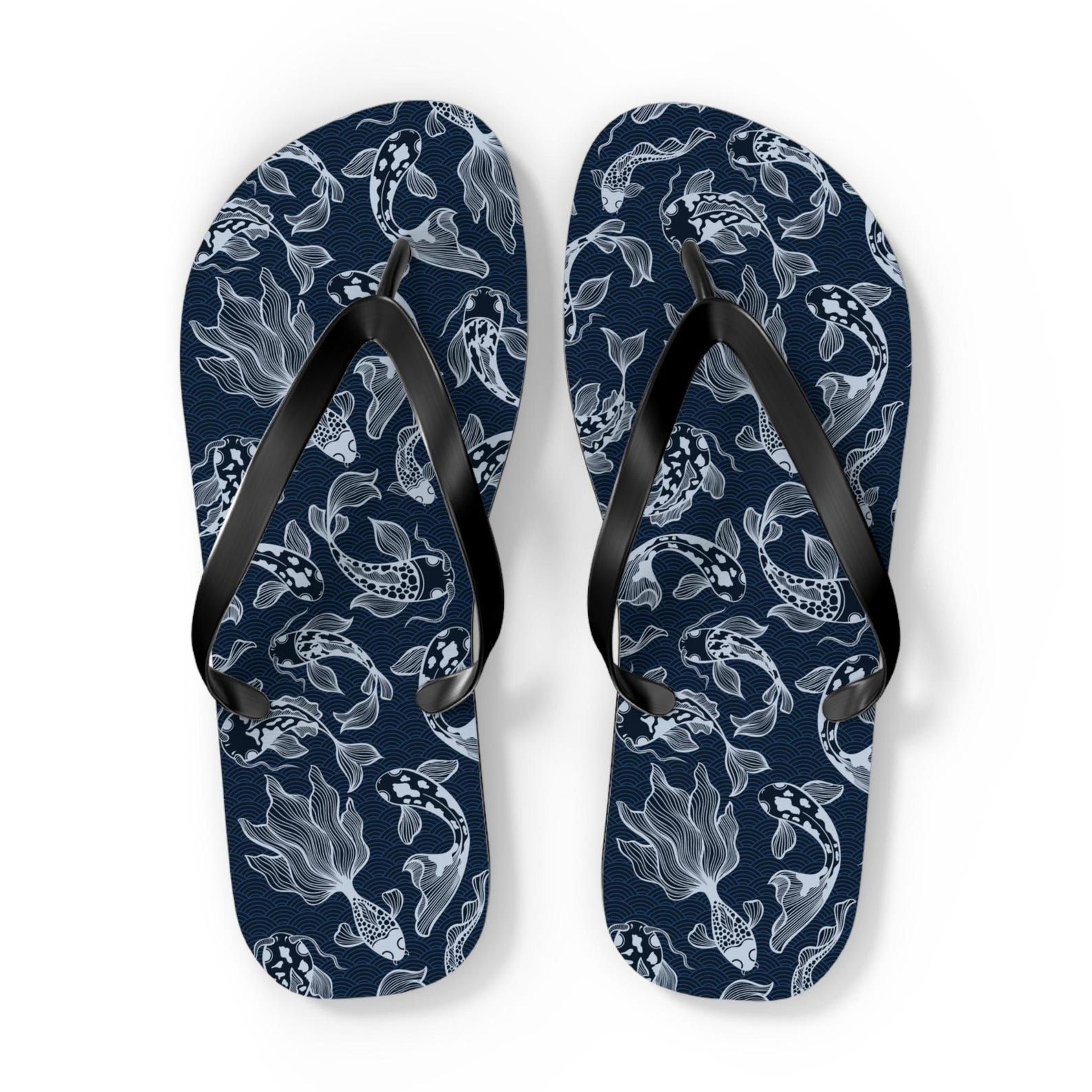 japanese koi fish flip flops blue asian art beach sandals traditional summer footwear