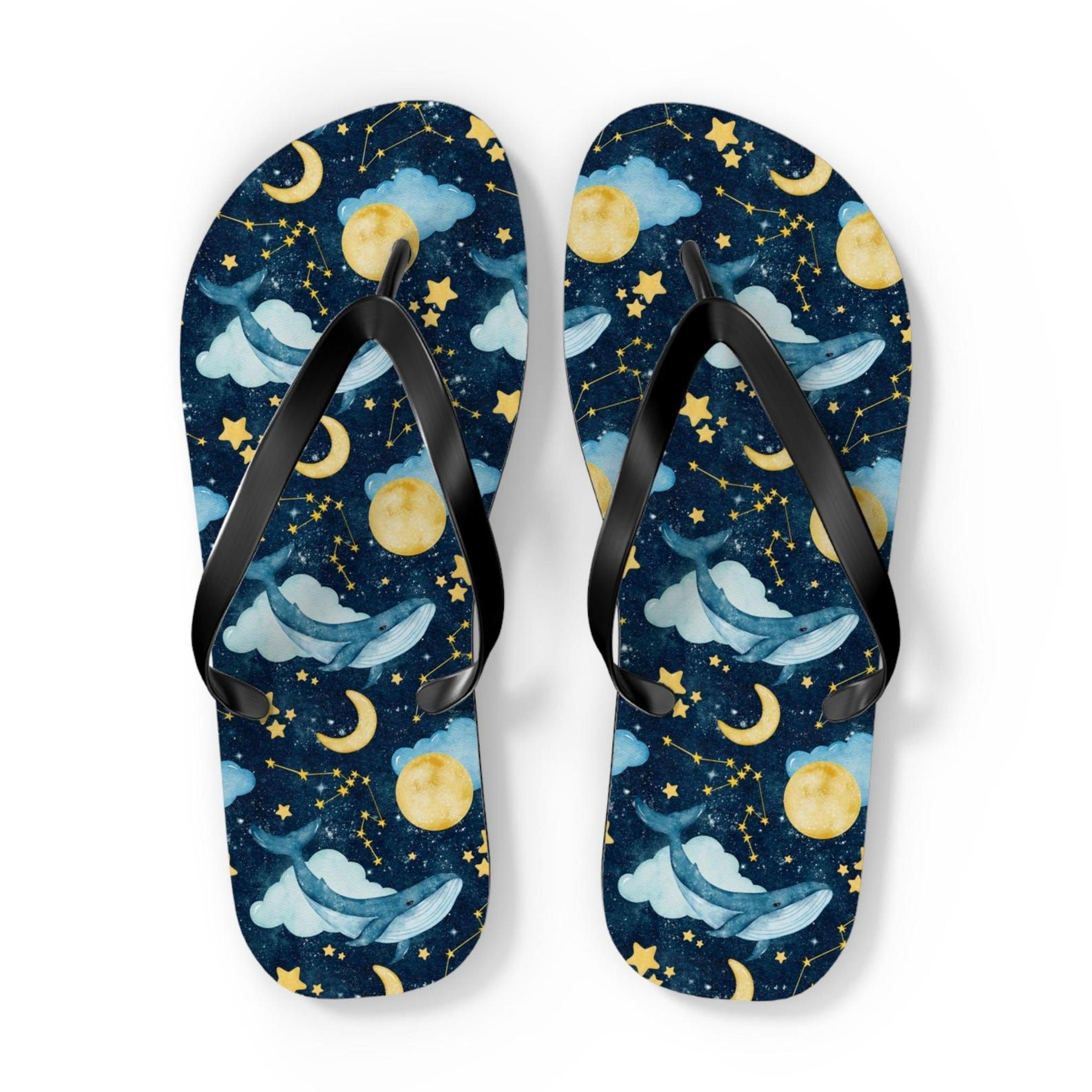 celestial whale flip flops cosmic star moon beach sandals ocean inspired summer footwear