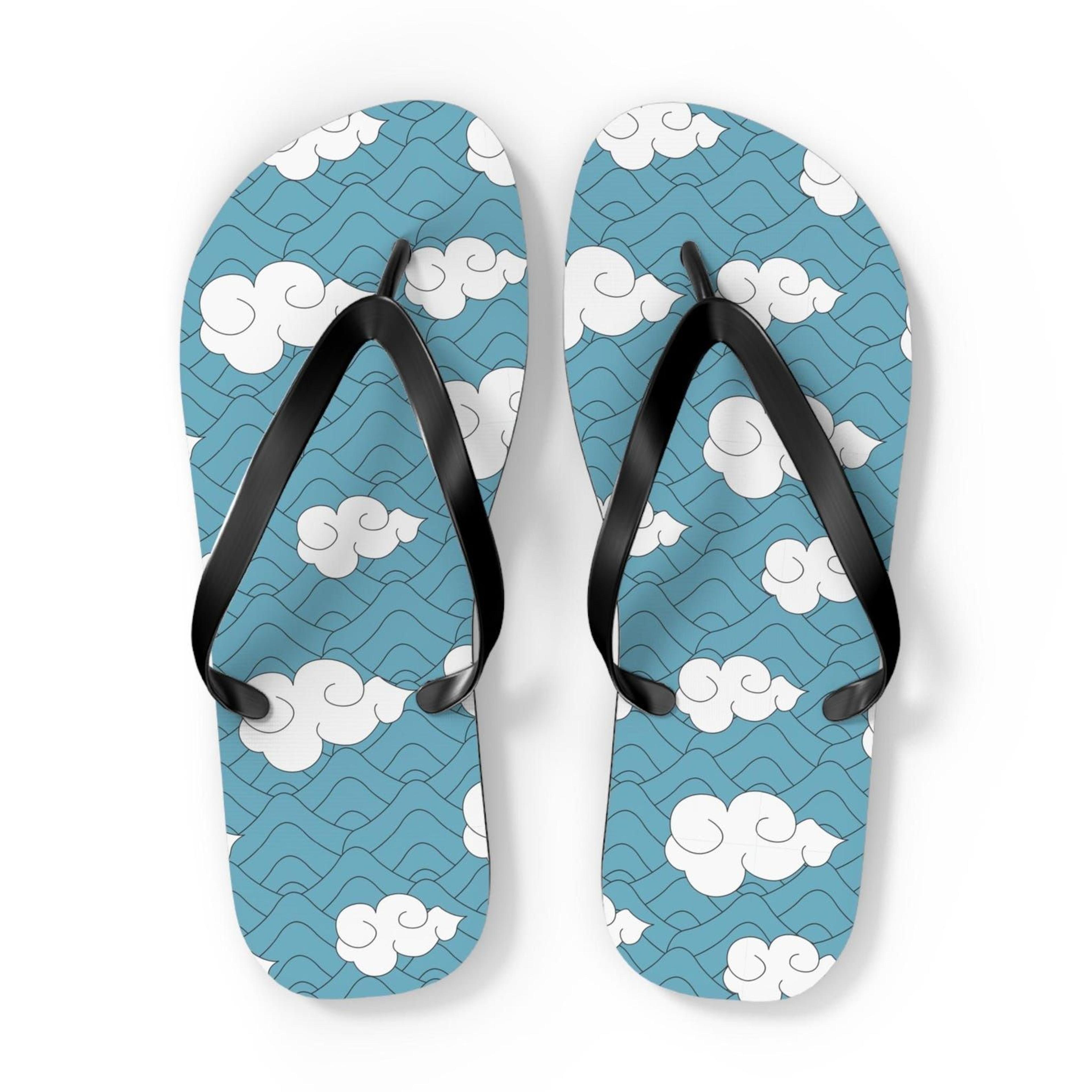 blue sky cloud flip flops white cloud pattern sandals aesthetic summer beach footwear