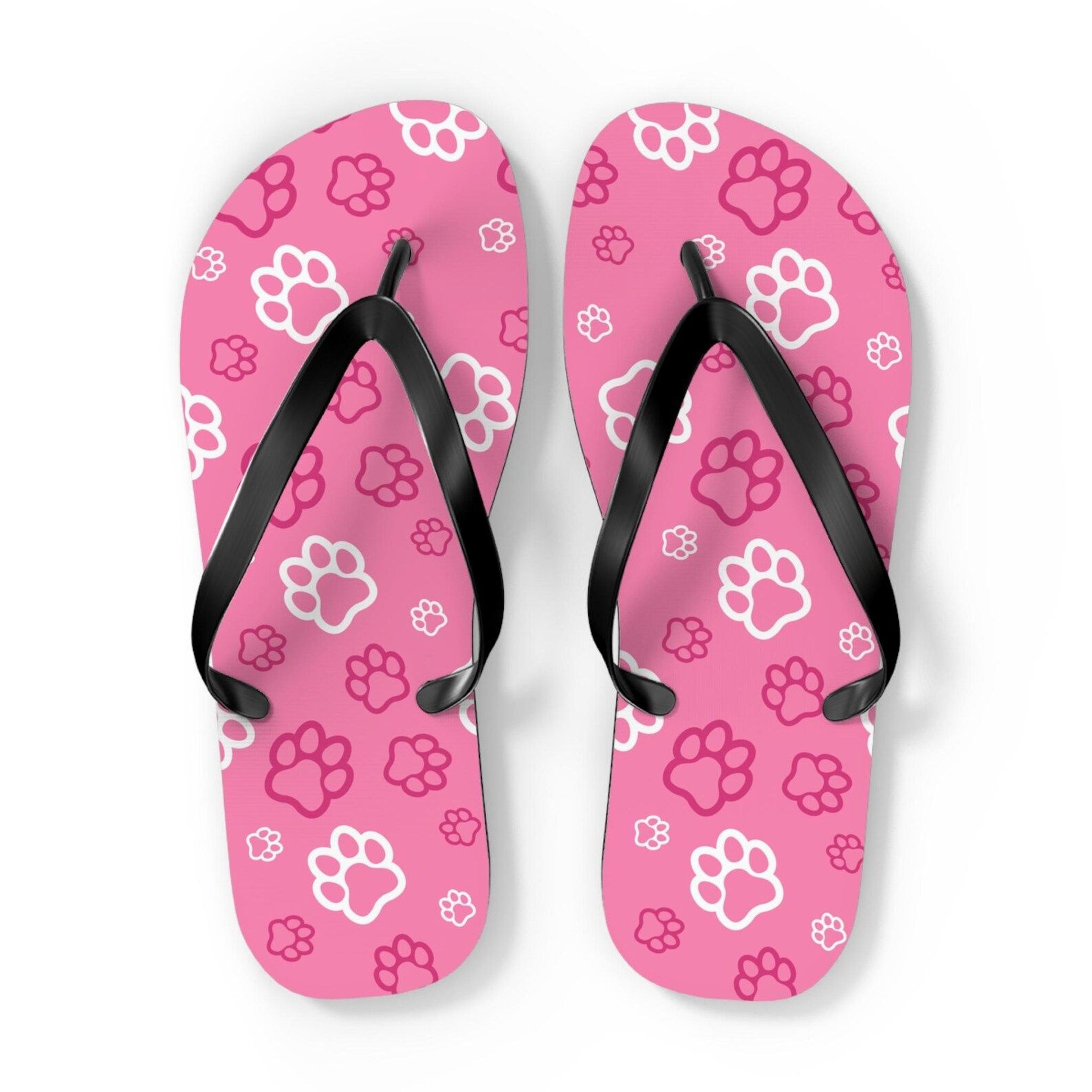 pink paw print flip flops cute dog cat lover sandals pet beach summer footwear