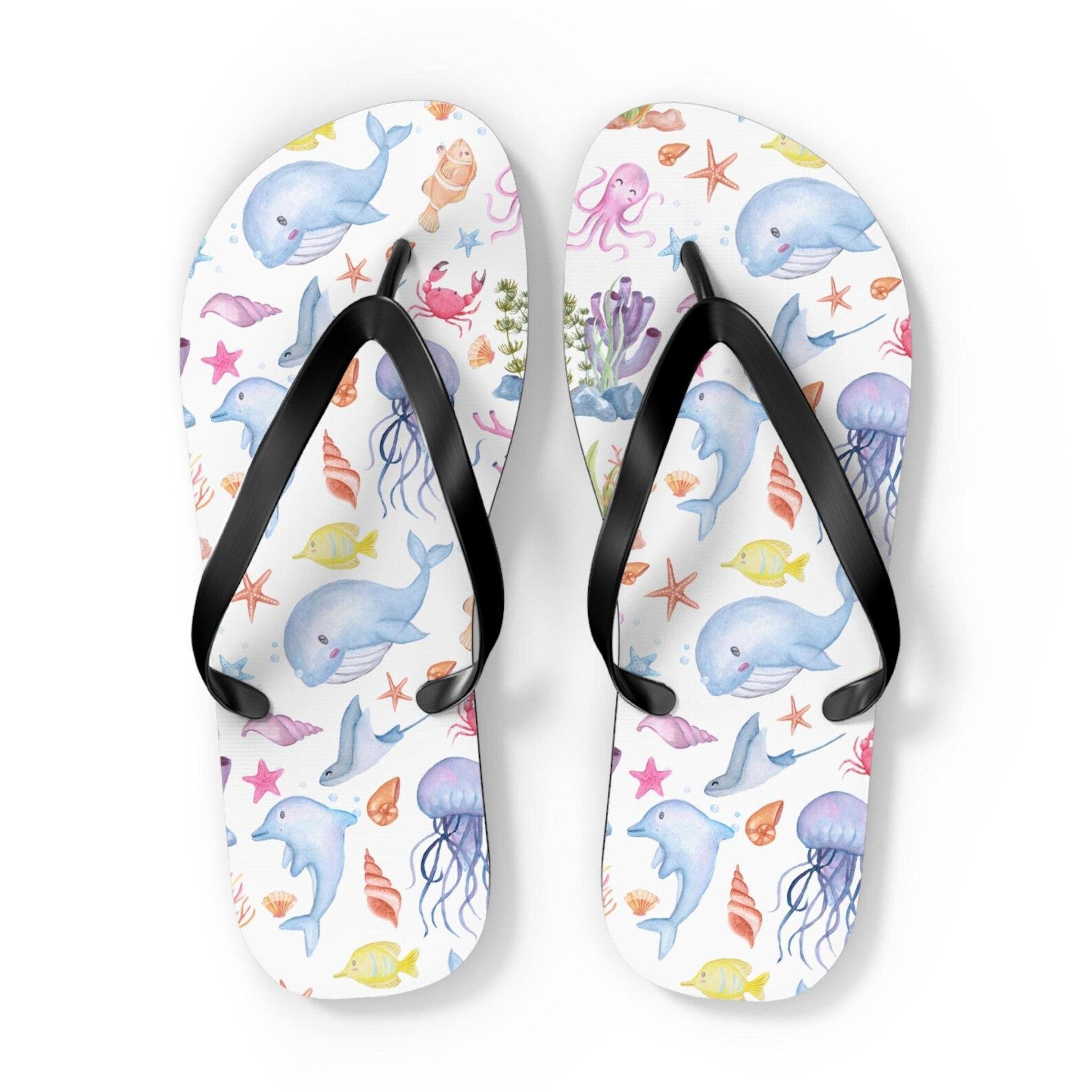whale dolphin jellyfish flip flops cute ocean life beach sandals summer marine footwear