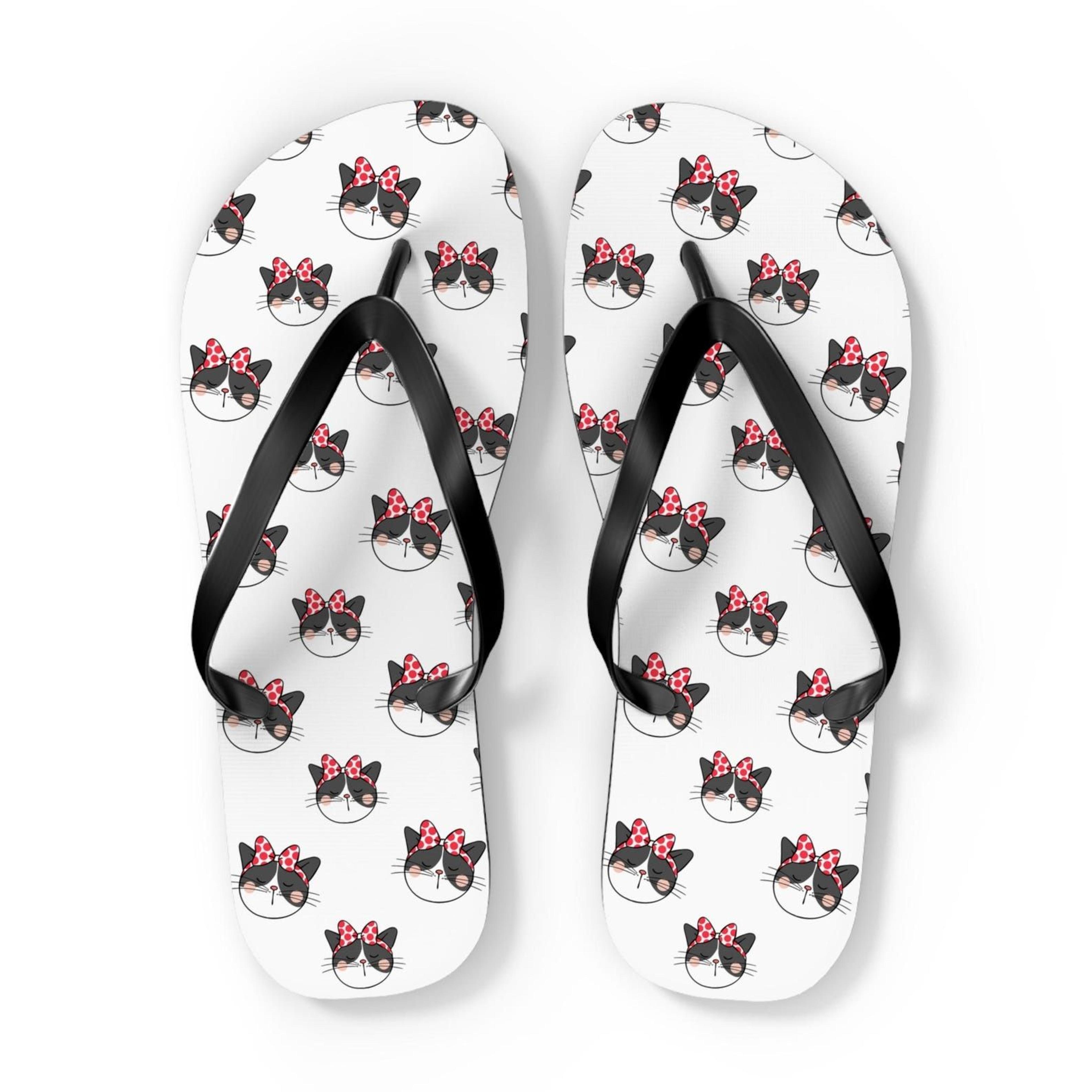 kawaii cat flip flops red bow kitty sandals cute anime summer beach footwear