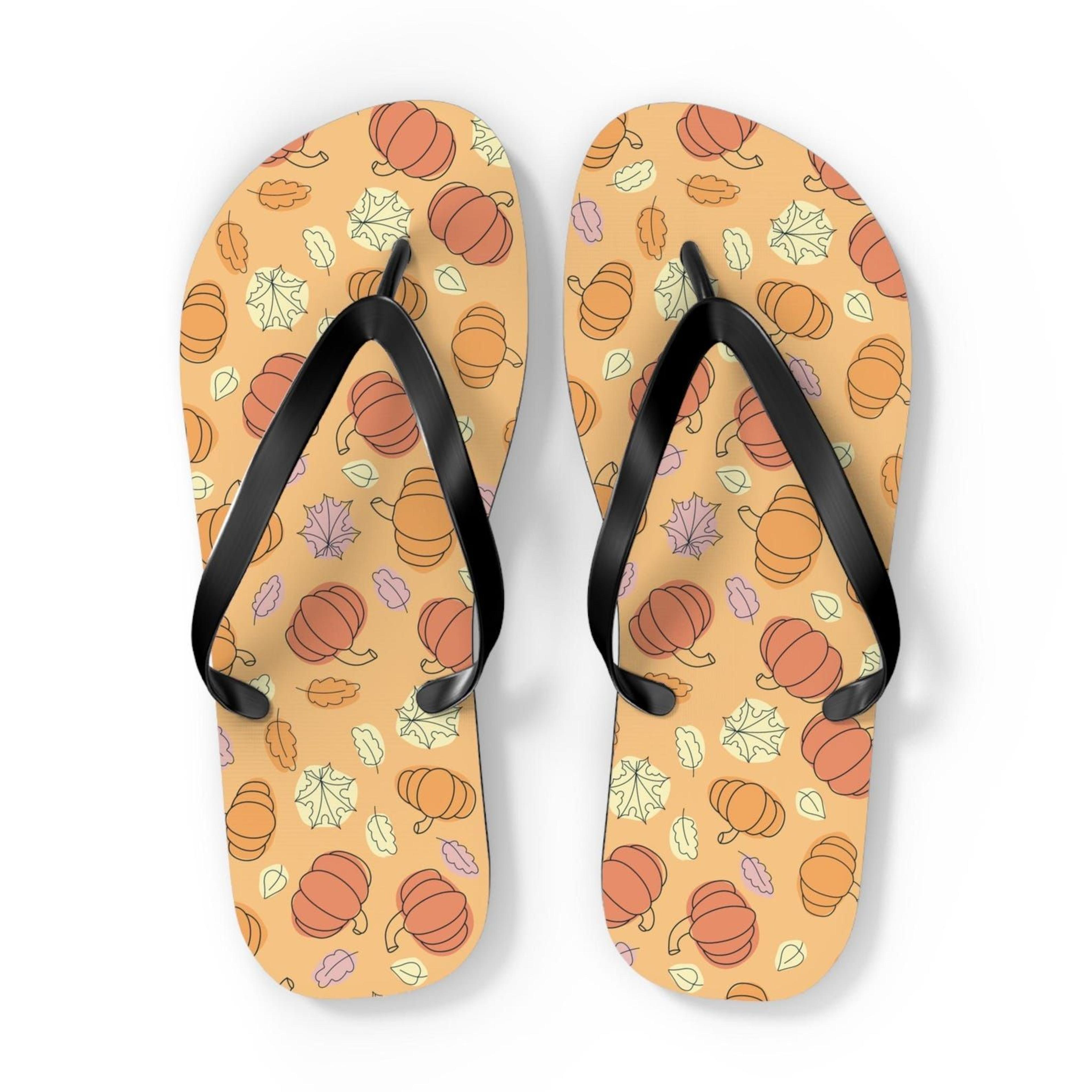 cute pumpkin flip flops autumn leaves sandals fall harvest summer footwear