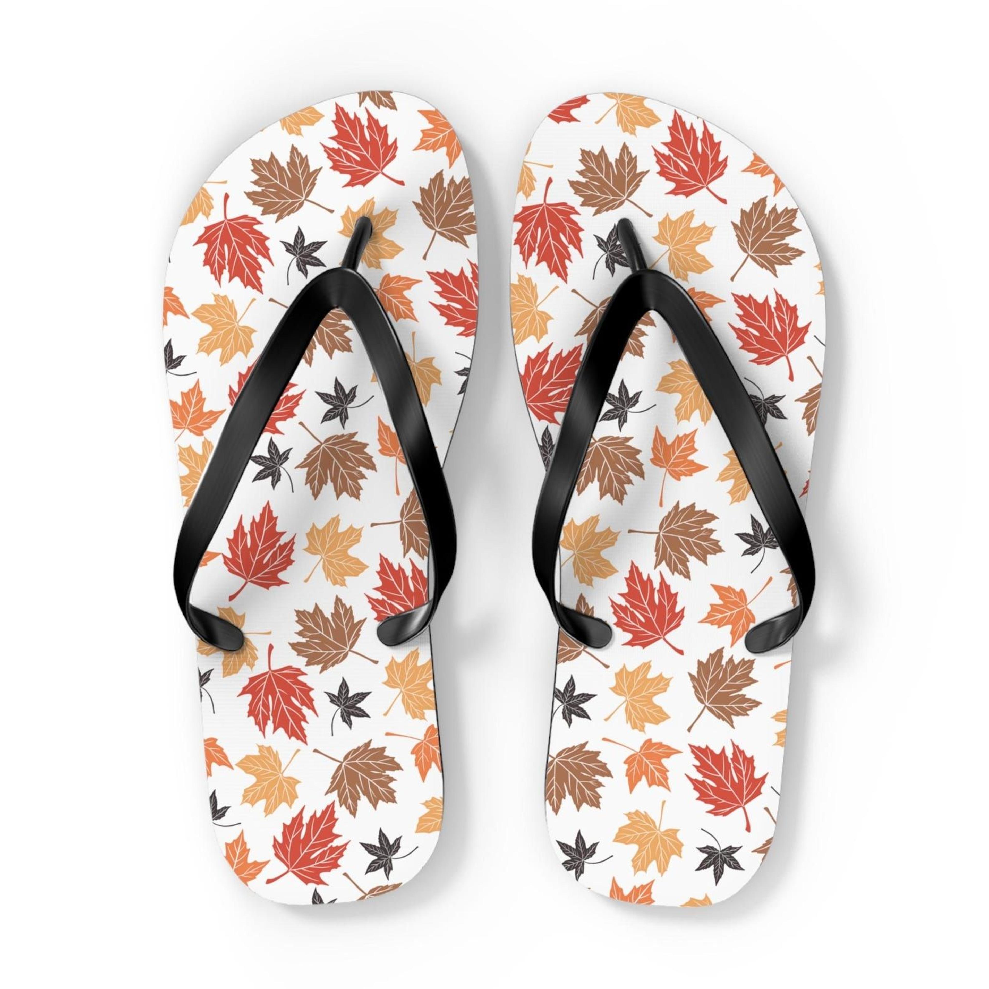 maple leaf flip flops autumn fall sandals cottagecore nature summer footwear