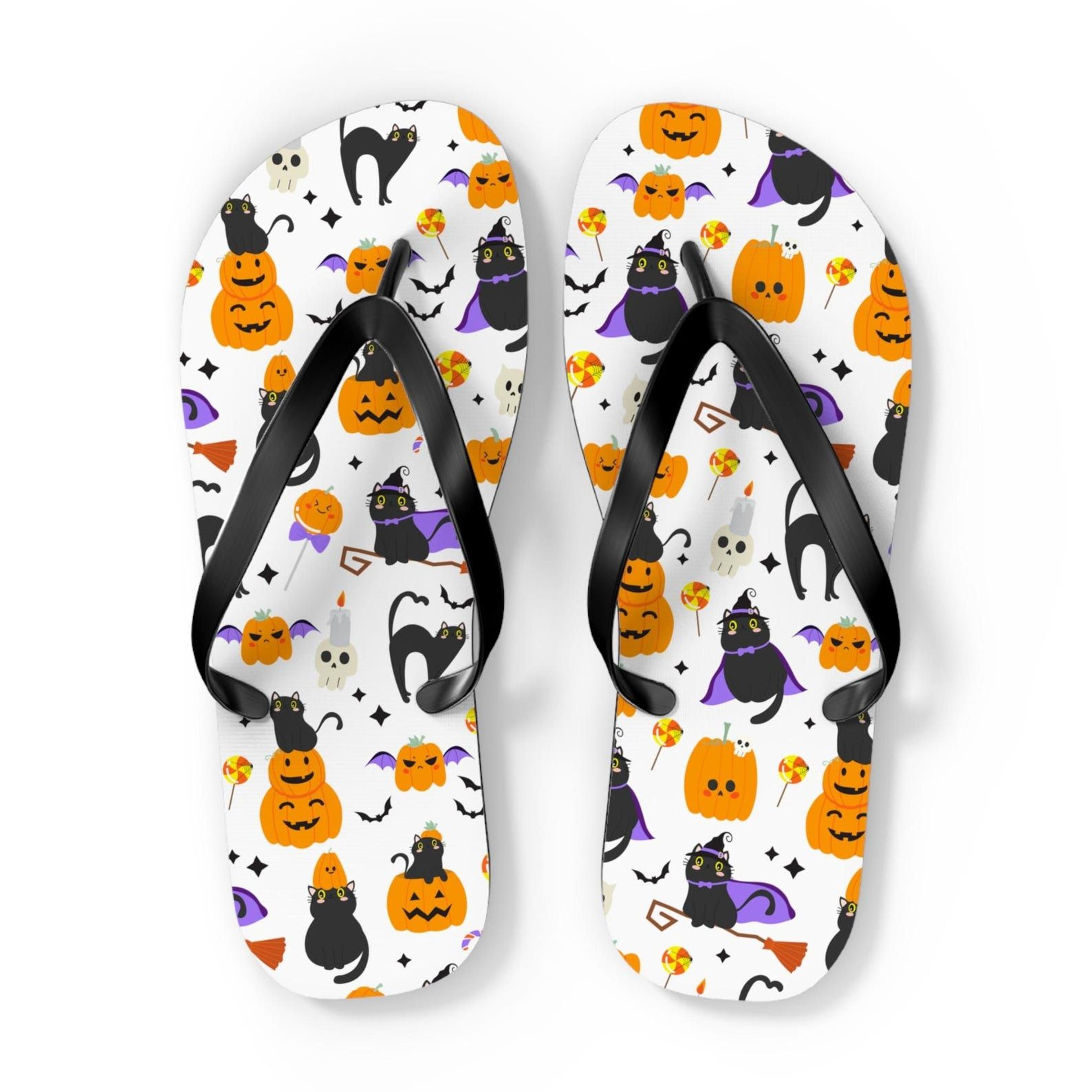 spooky cute flip flops halloween cat witch sandals pumpkin summer beach footwear