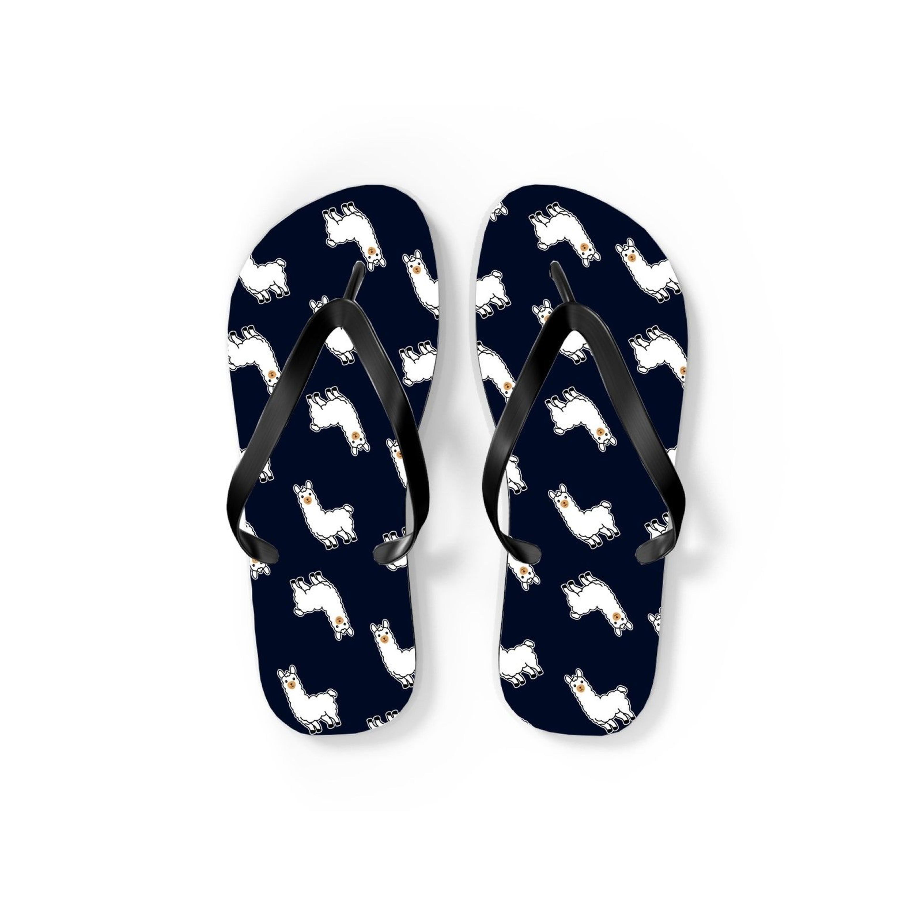 cute llama alpaca flip flops for men & women | fun llama sandals | summer beach footwear