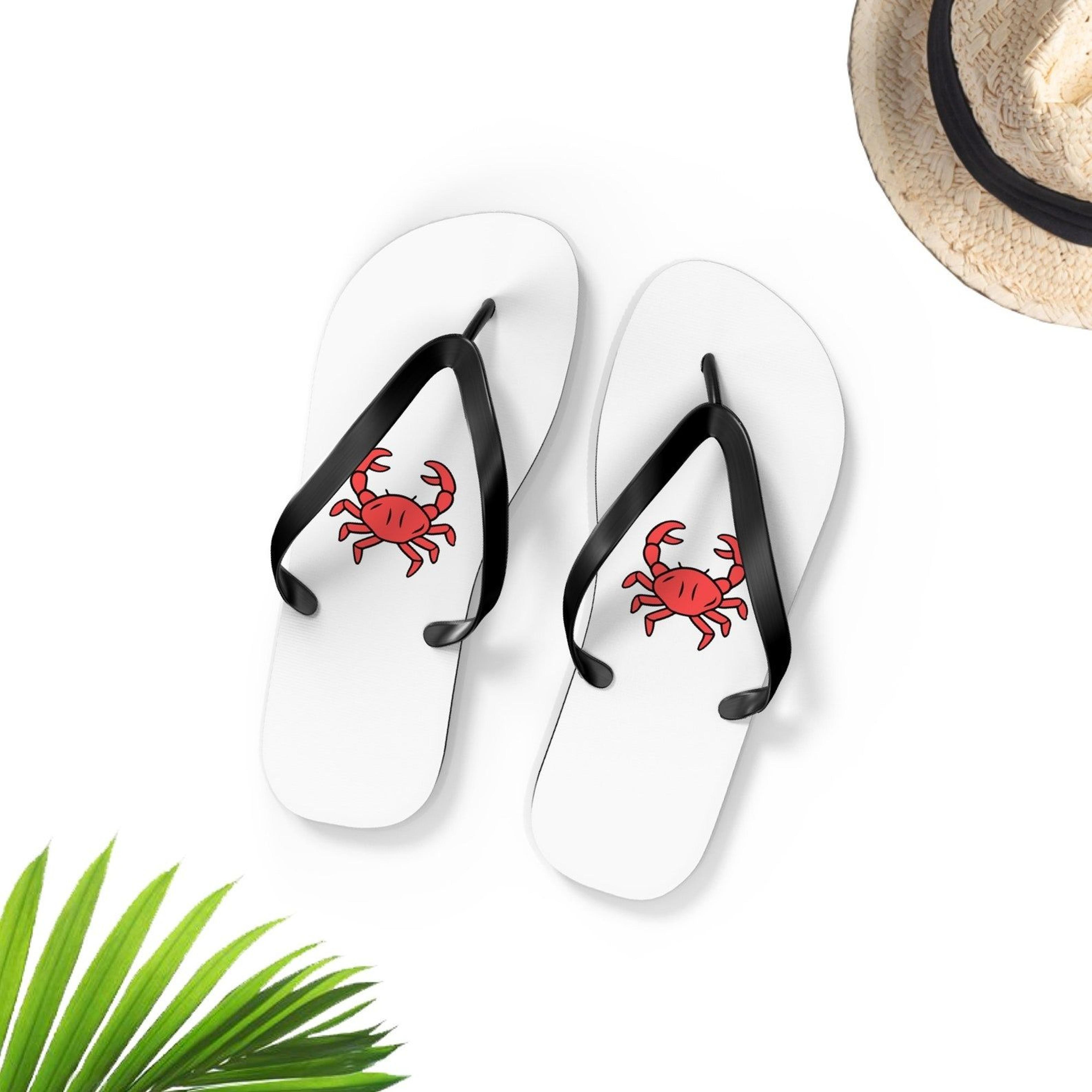 cute crab flip flops for men & women | red crab sandals | fun beach summer footwear