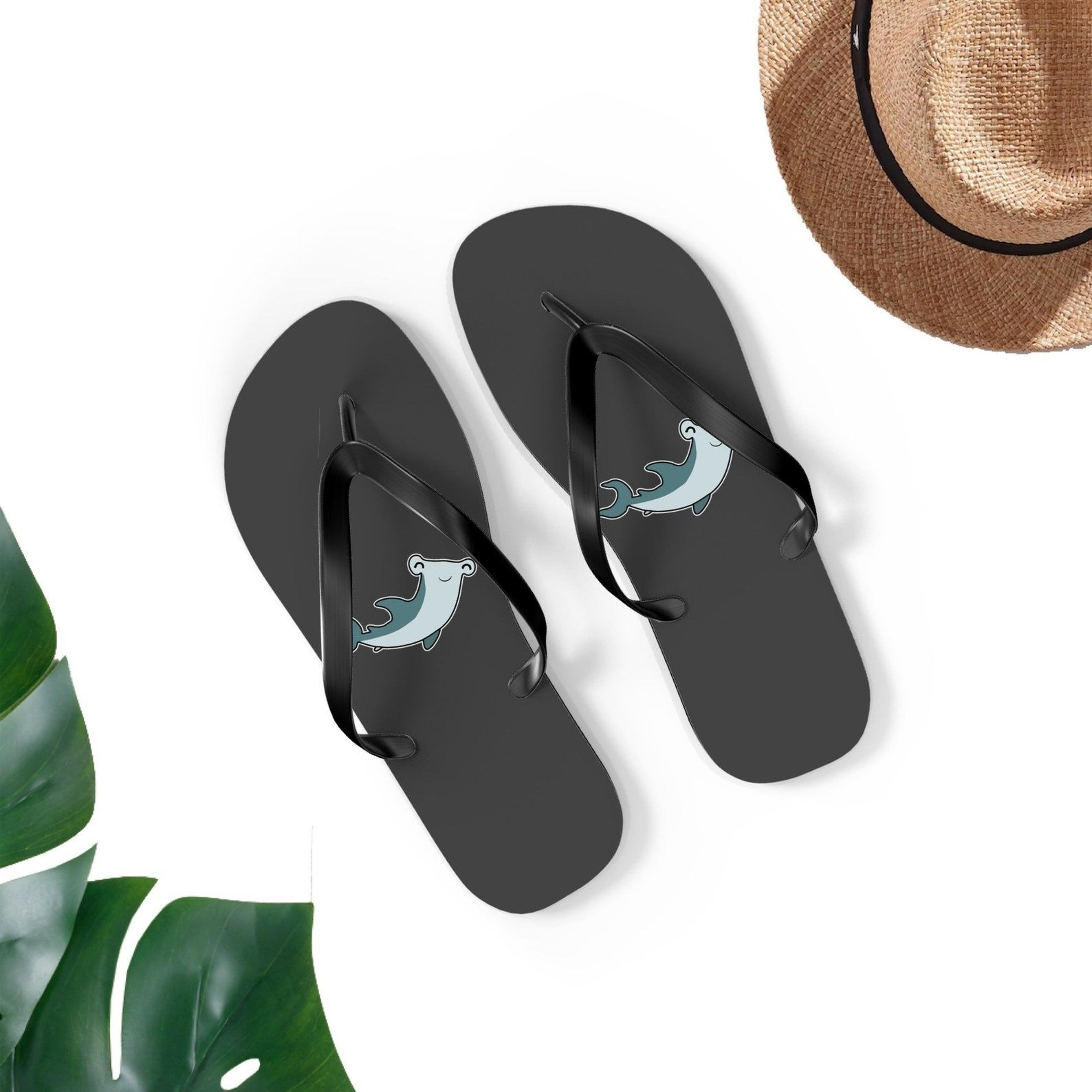 cute shark flip flops for men & women | hammerhead shark sandals | ocean beach summer footwear