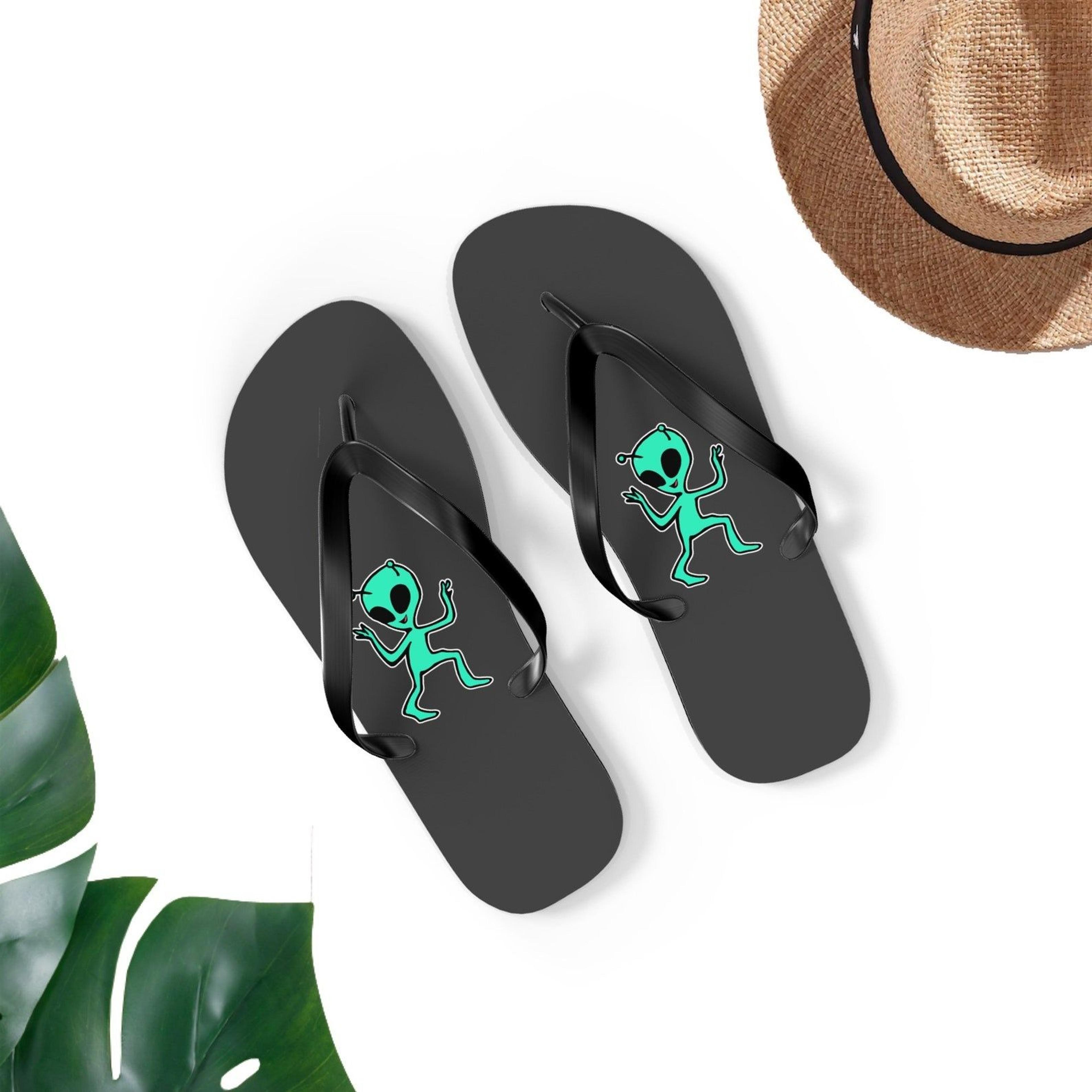 cute dancing alien flip flops for women & men | alien flip flops | fun alien sandals gift