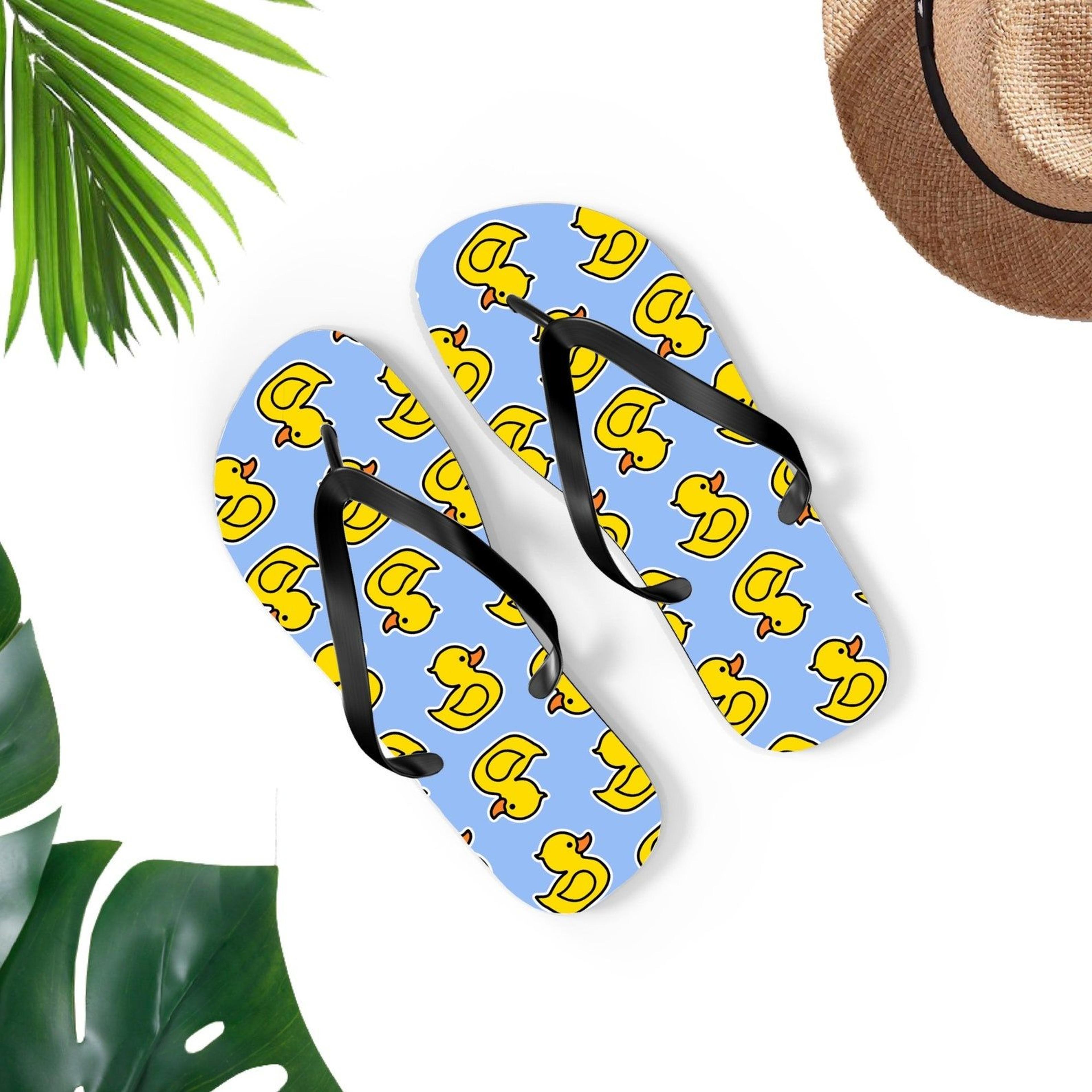 cute yellow duck flip flops for women & men | yellow duck flip flops | fun duck sandals gift