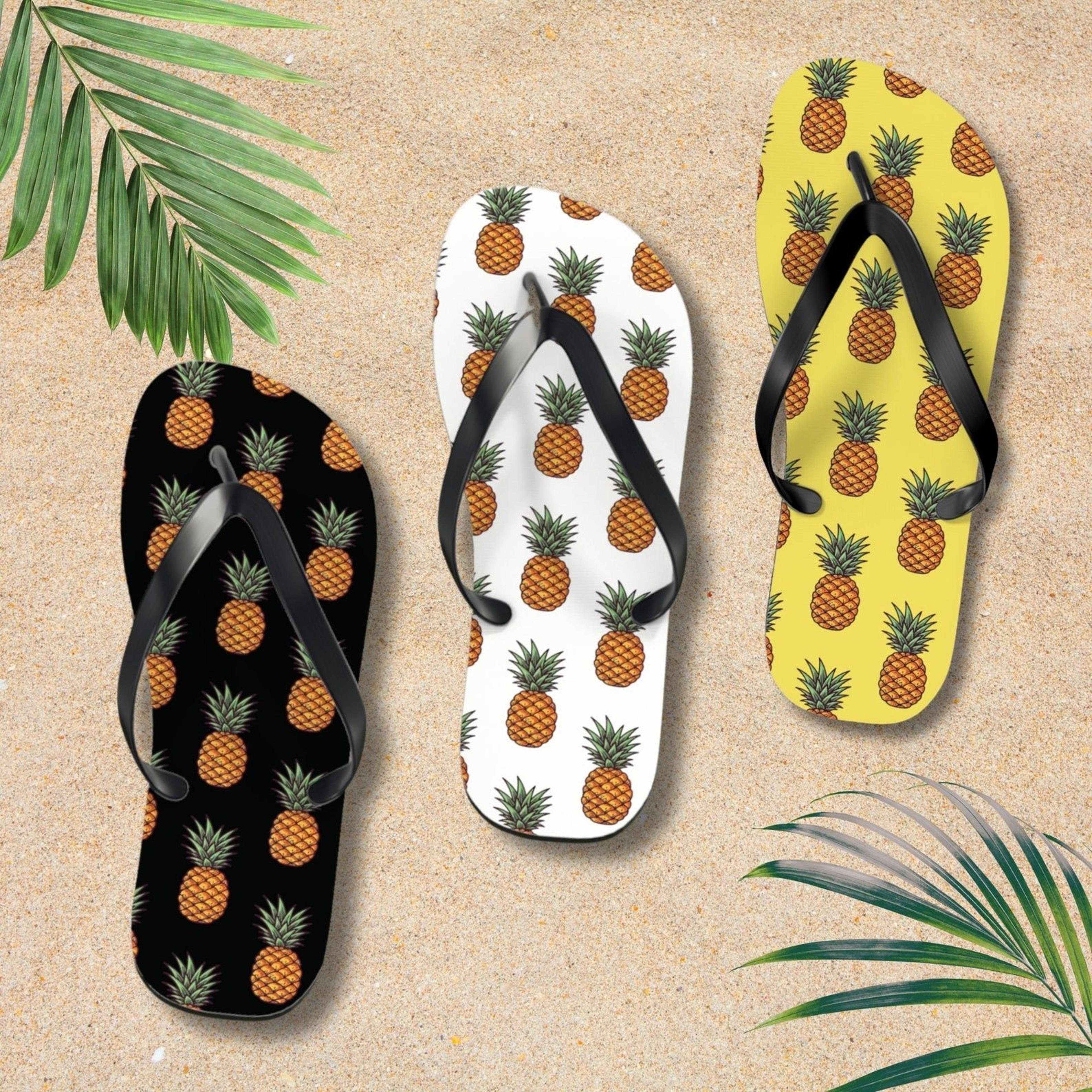 tropical pineapple flip flops for women & men | pineapple flip flops | stylish beach flip flops
