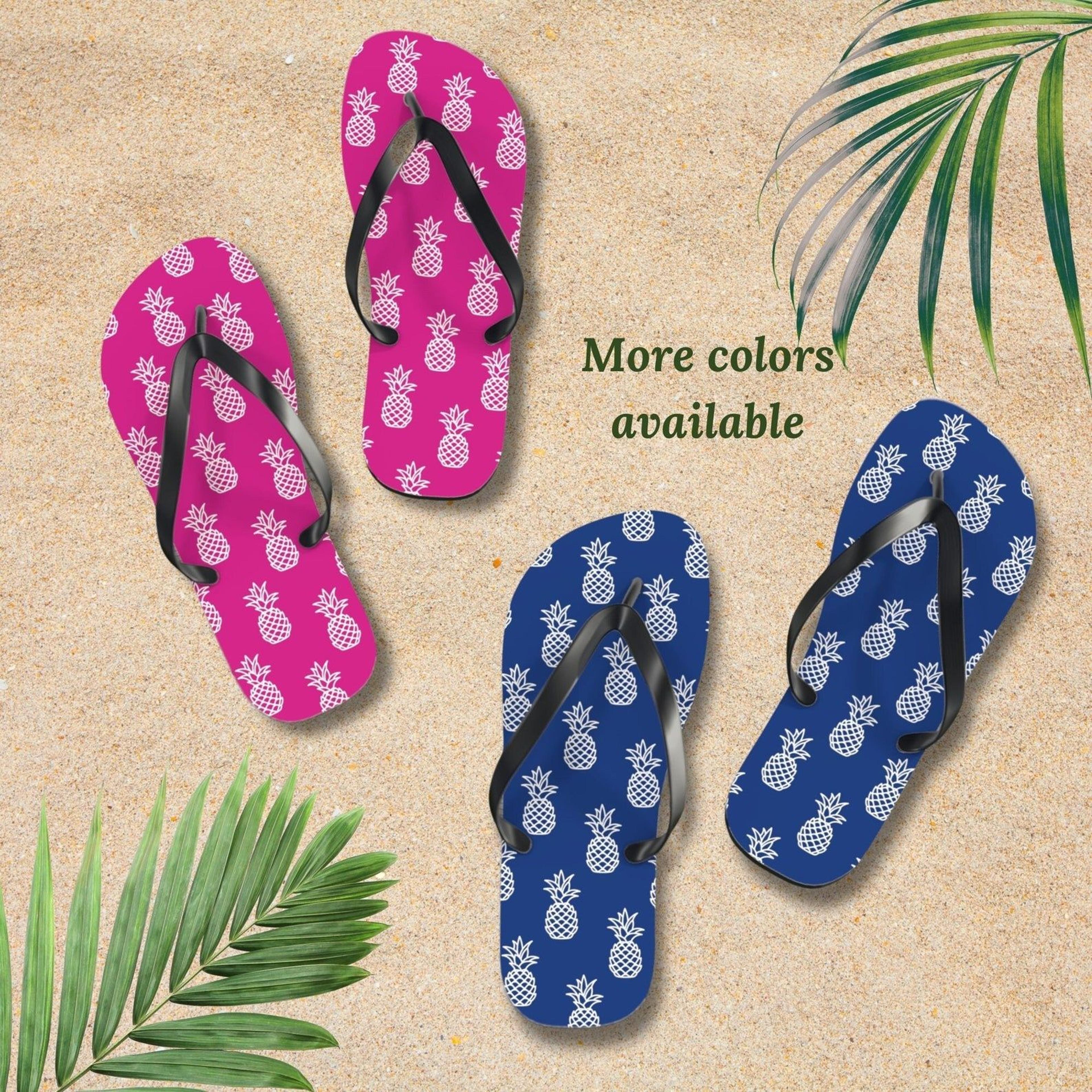 tropical pineapple beach flip flops for men & women | pineapple beach flip flops | stylish beach sandals