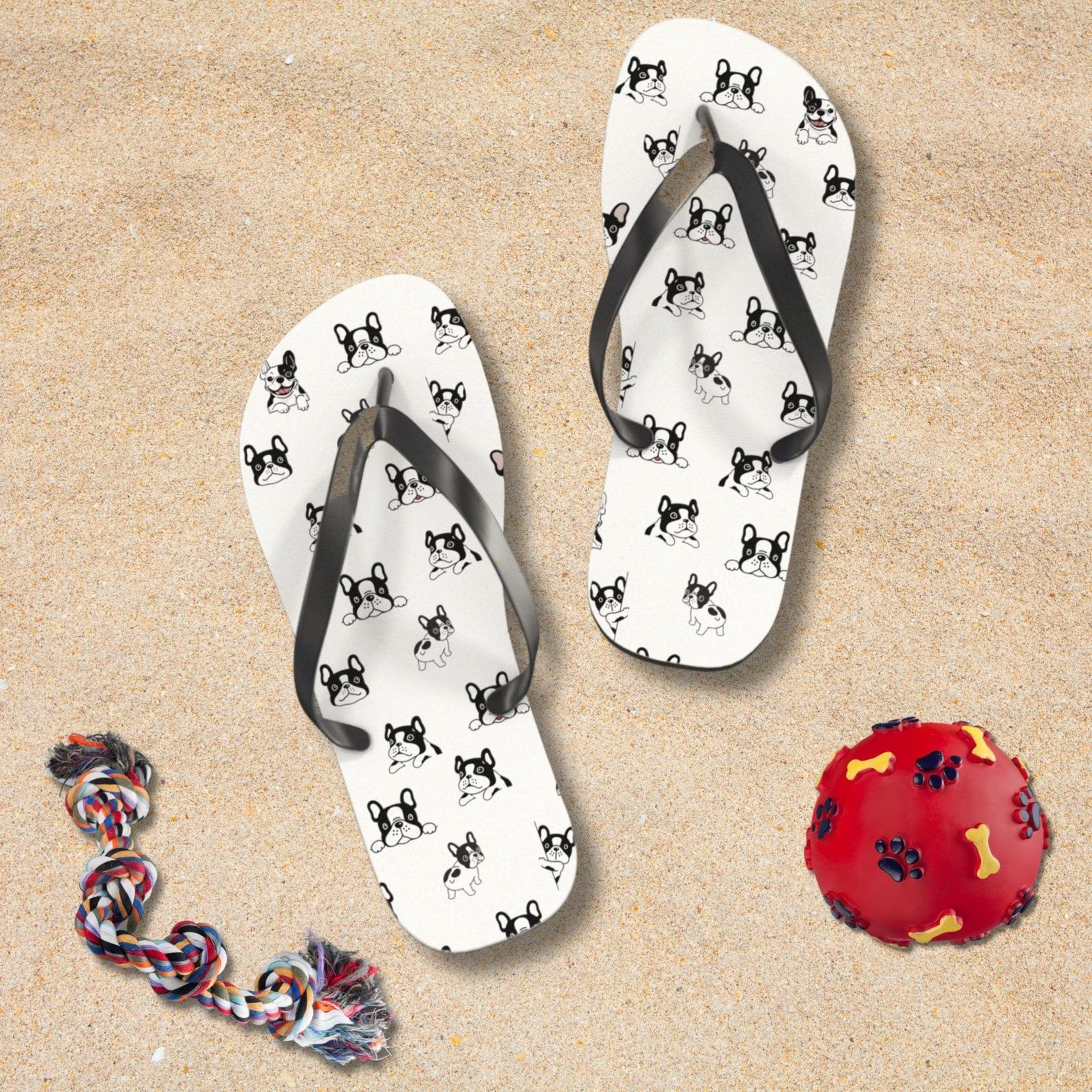 cute french bulldog flip flops for men & women | french bulldog flip flops | fun frenchie flip flops