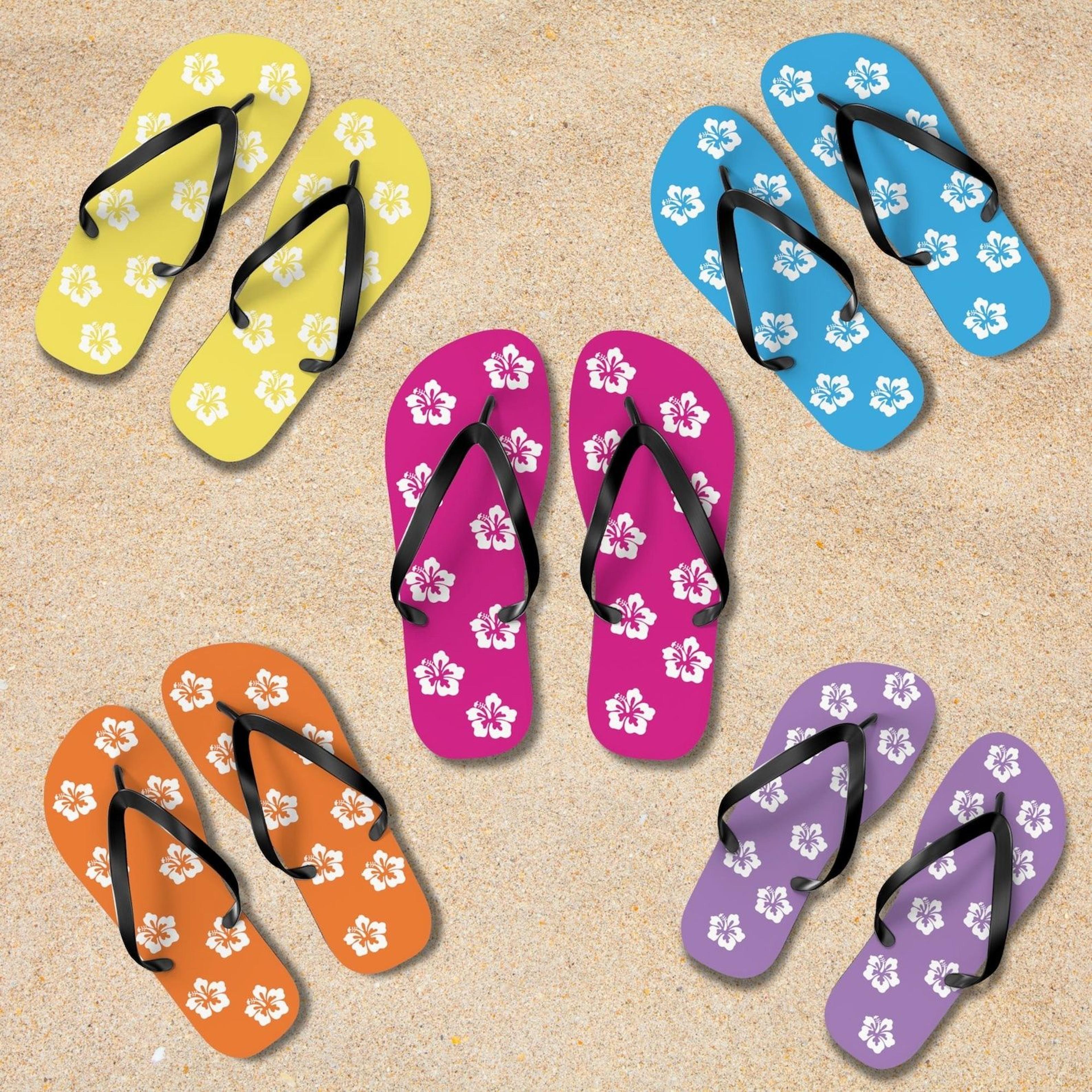 hibiscus beach flip flops for women | tropical floral summer sandals
