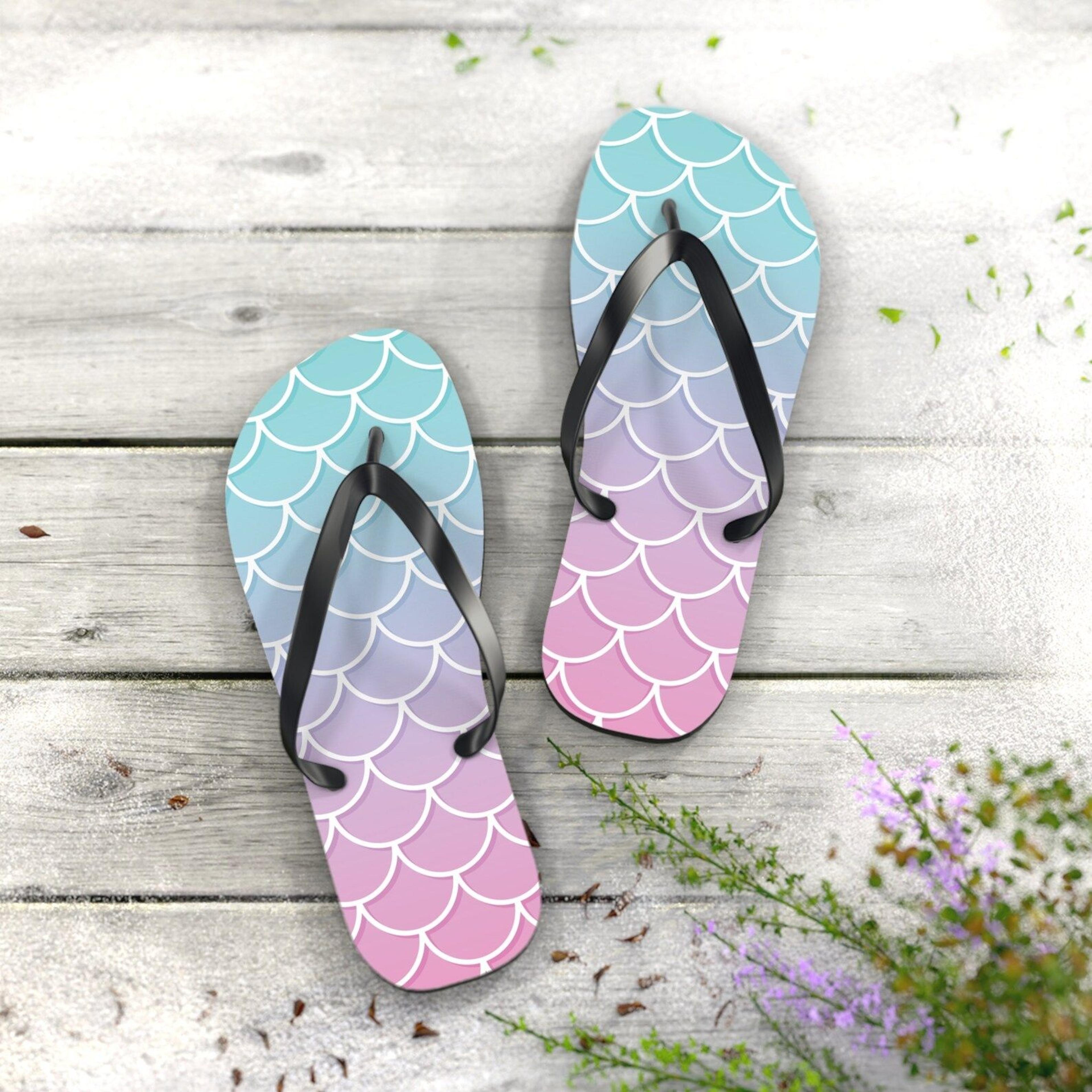 mermaid scale flip flops for women | ocean beach summer sandals