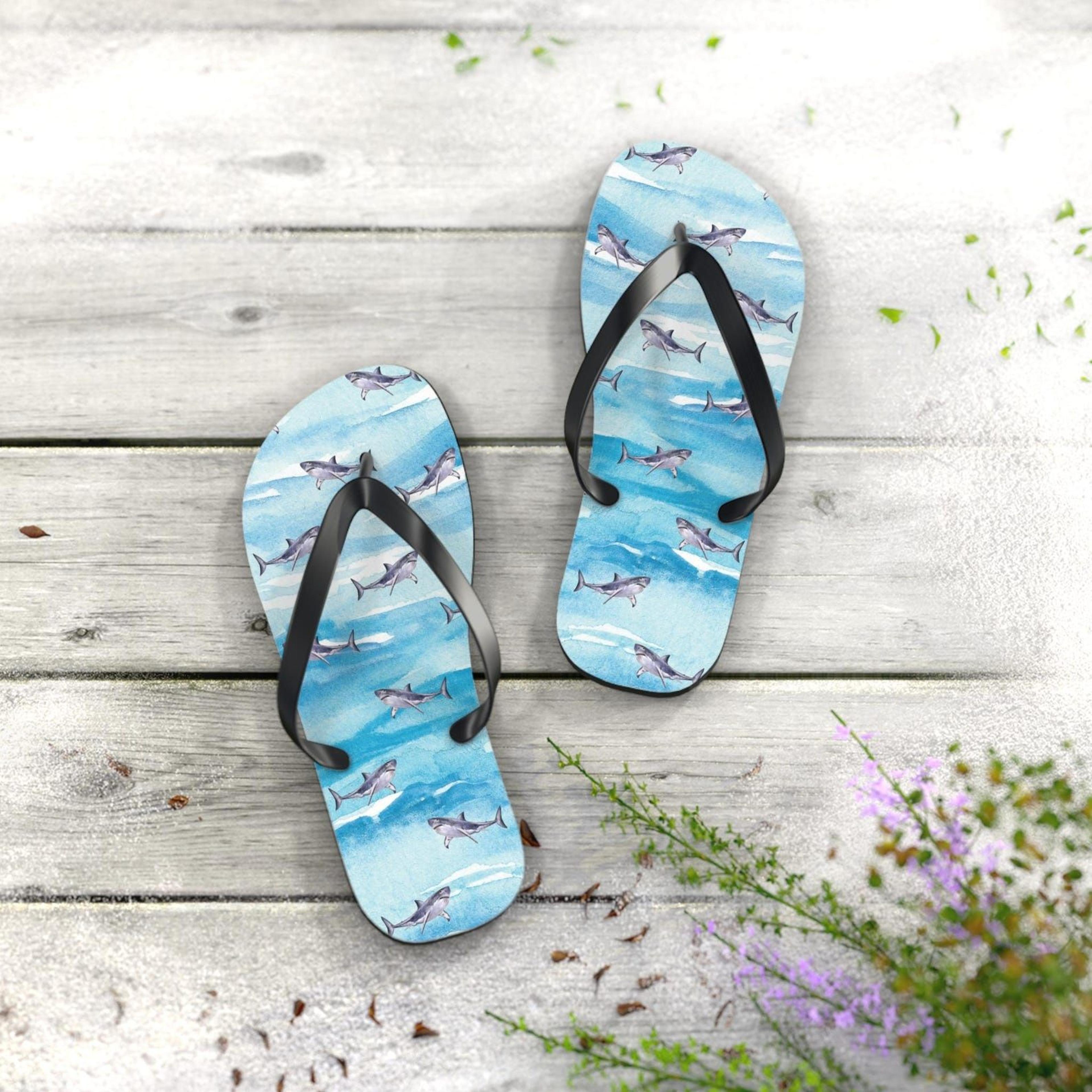swimming shark flip flops for men & women | ocean beach summer sandals
