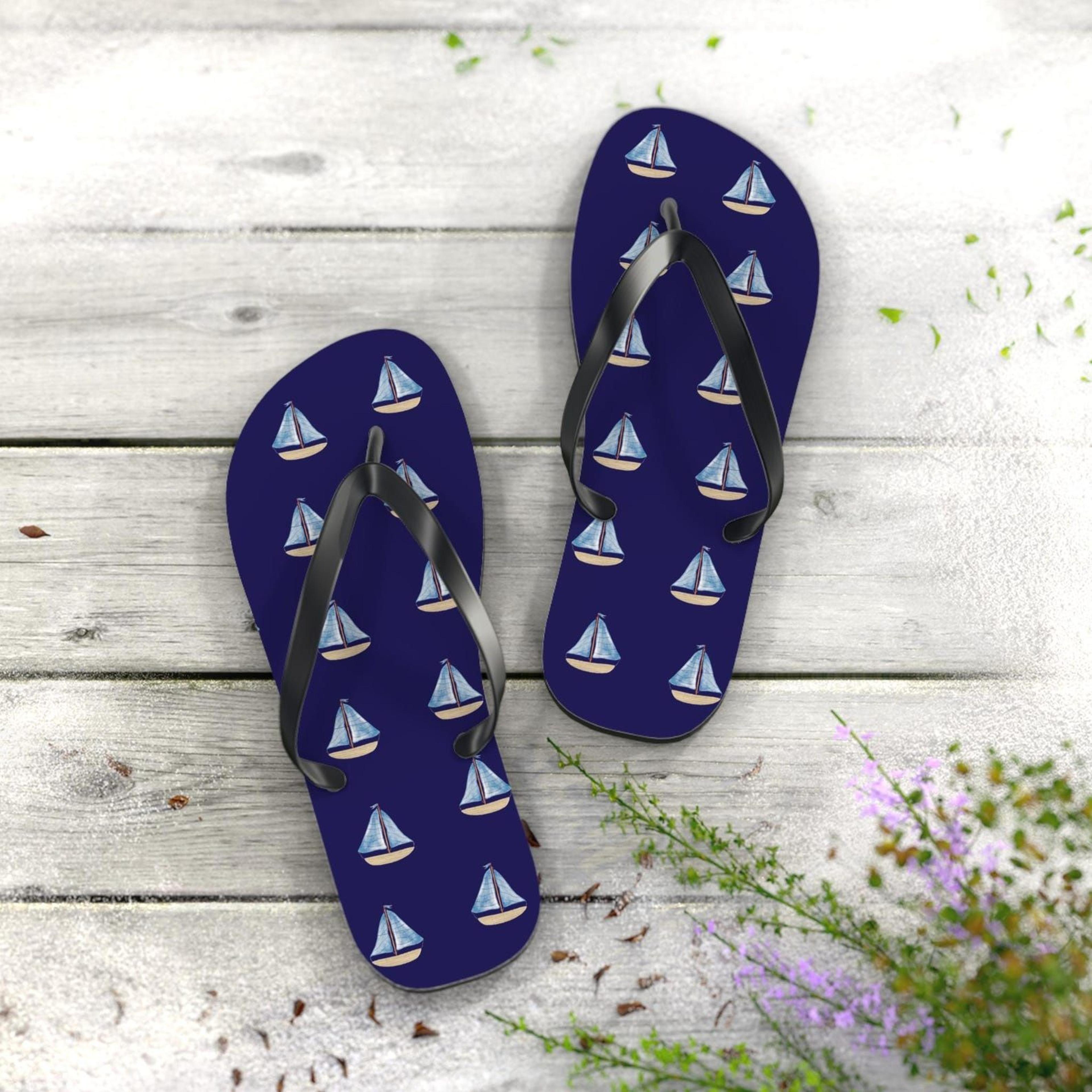 watercolor sailboat flip flops for men & women | nautical beach summer sandals