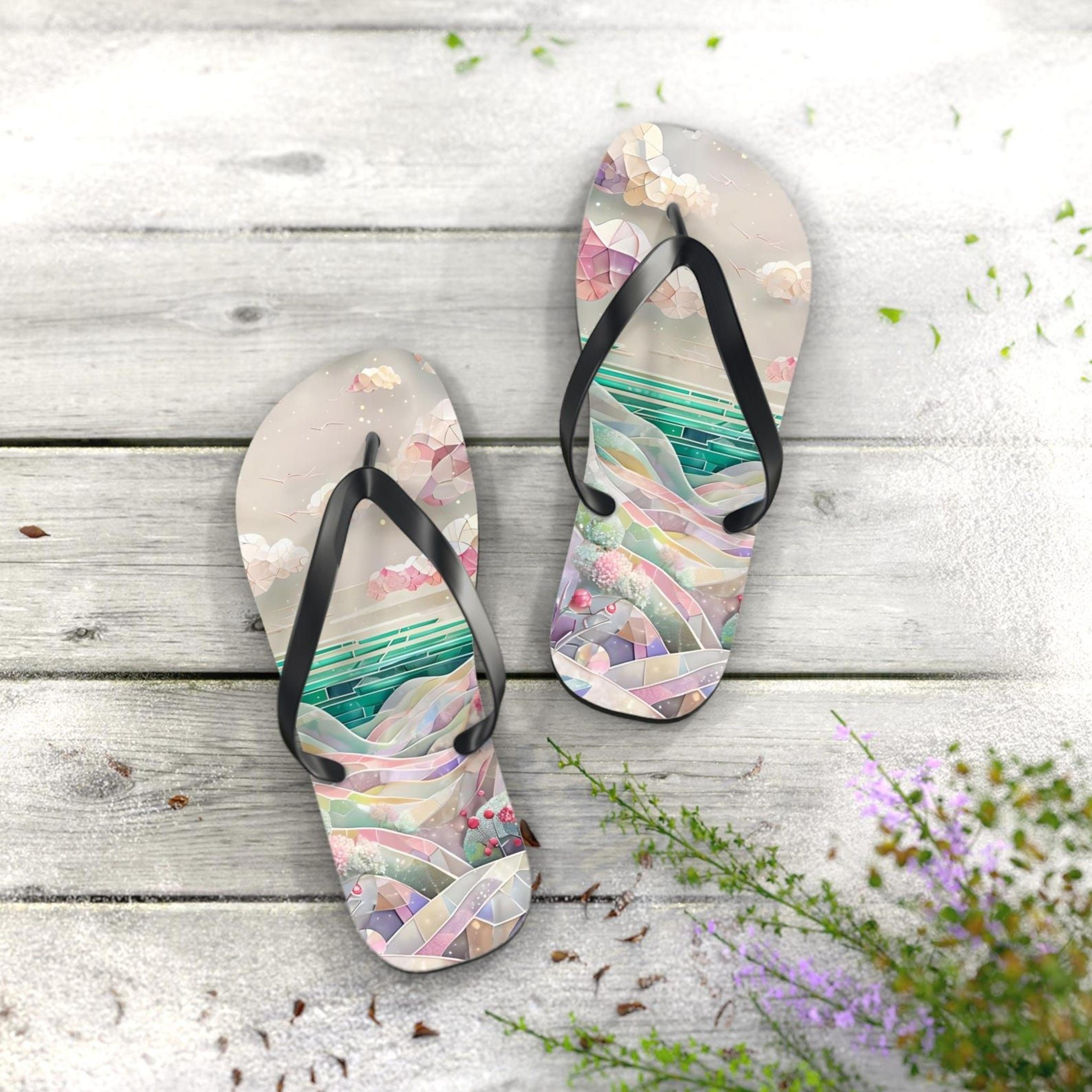 artistic beach flip flops for men & women | colorful summer vacation sandals