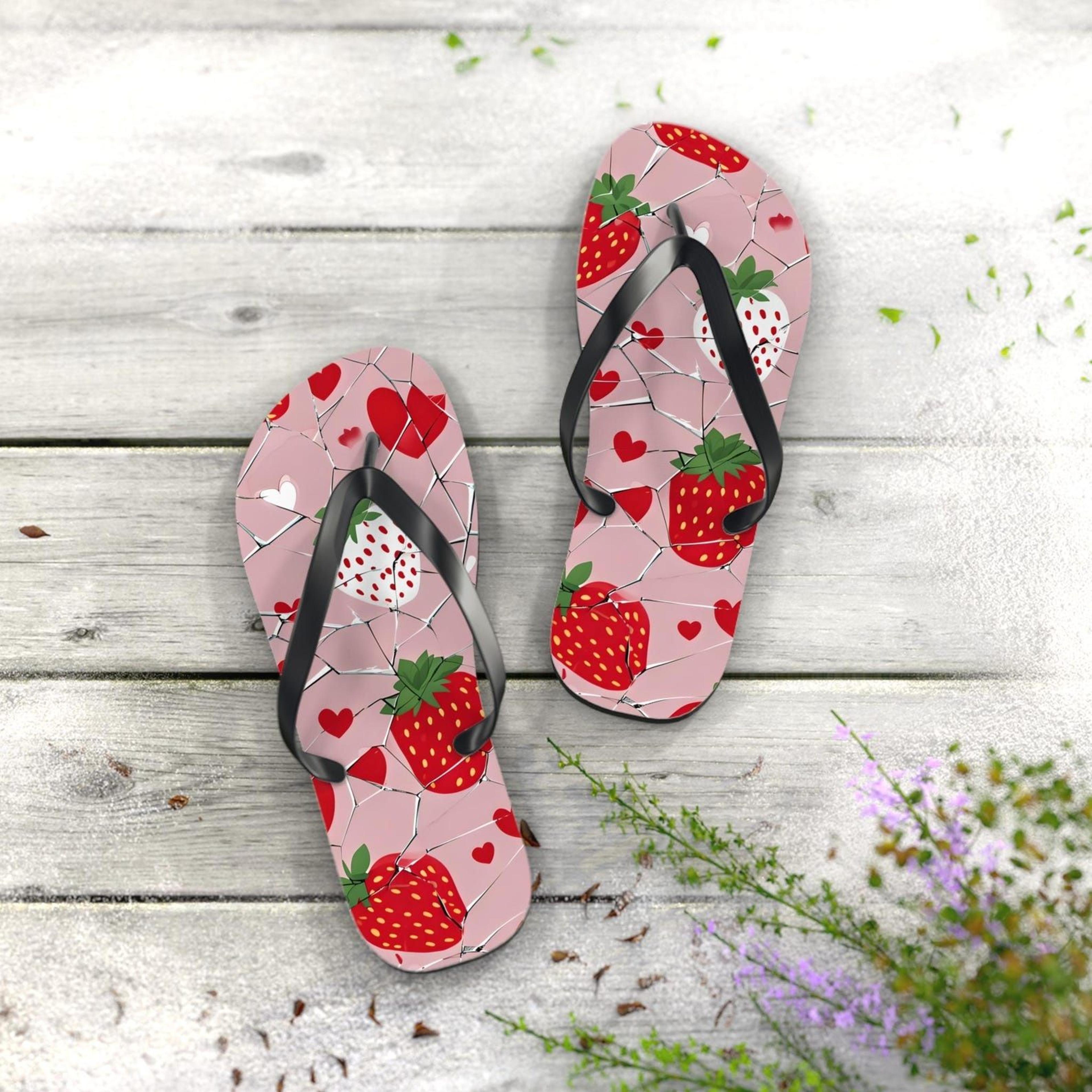 strawberry heart flip flops for women | cute summer beach pool sandals