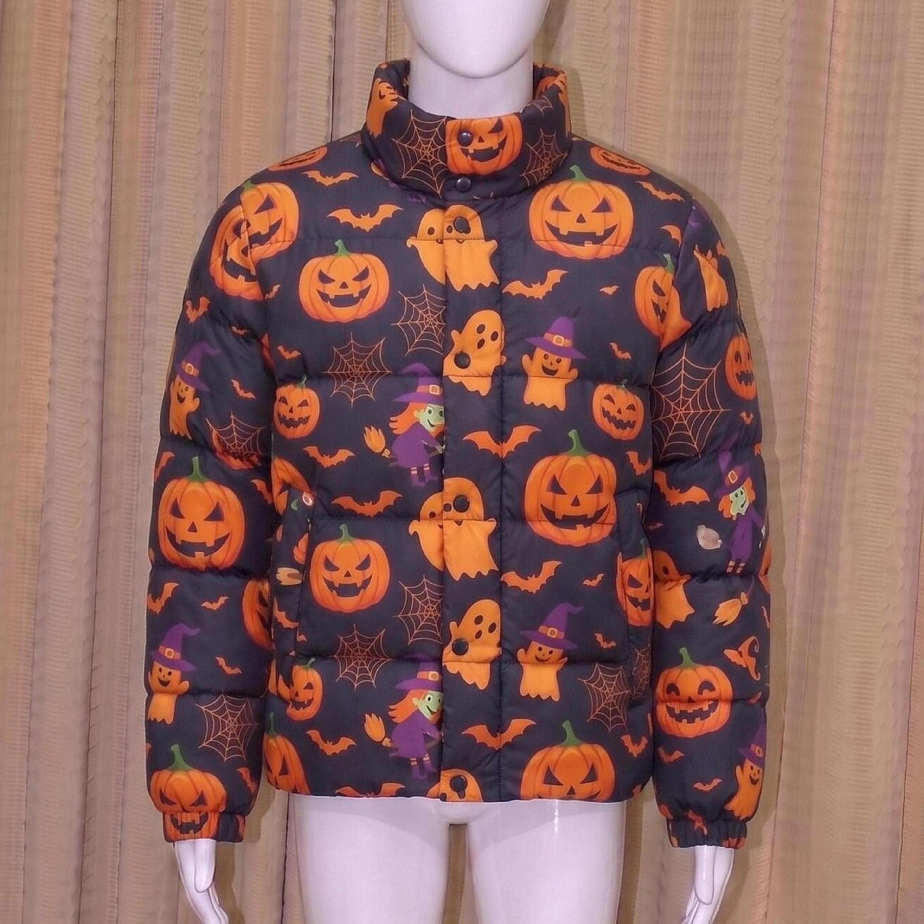 spooky halloween puffer jacket, pumpkin bubble coat | gothic streetwear, y2k winter , witchy fall warm jacket