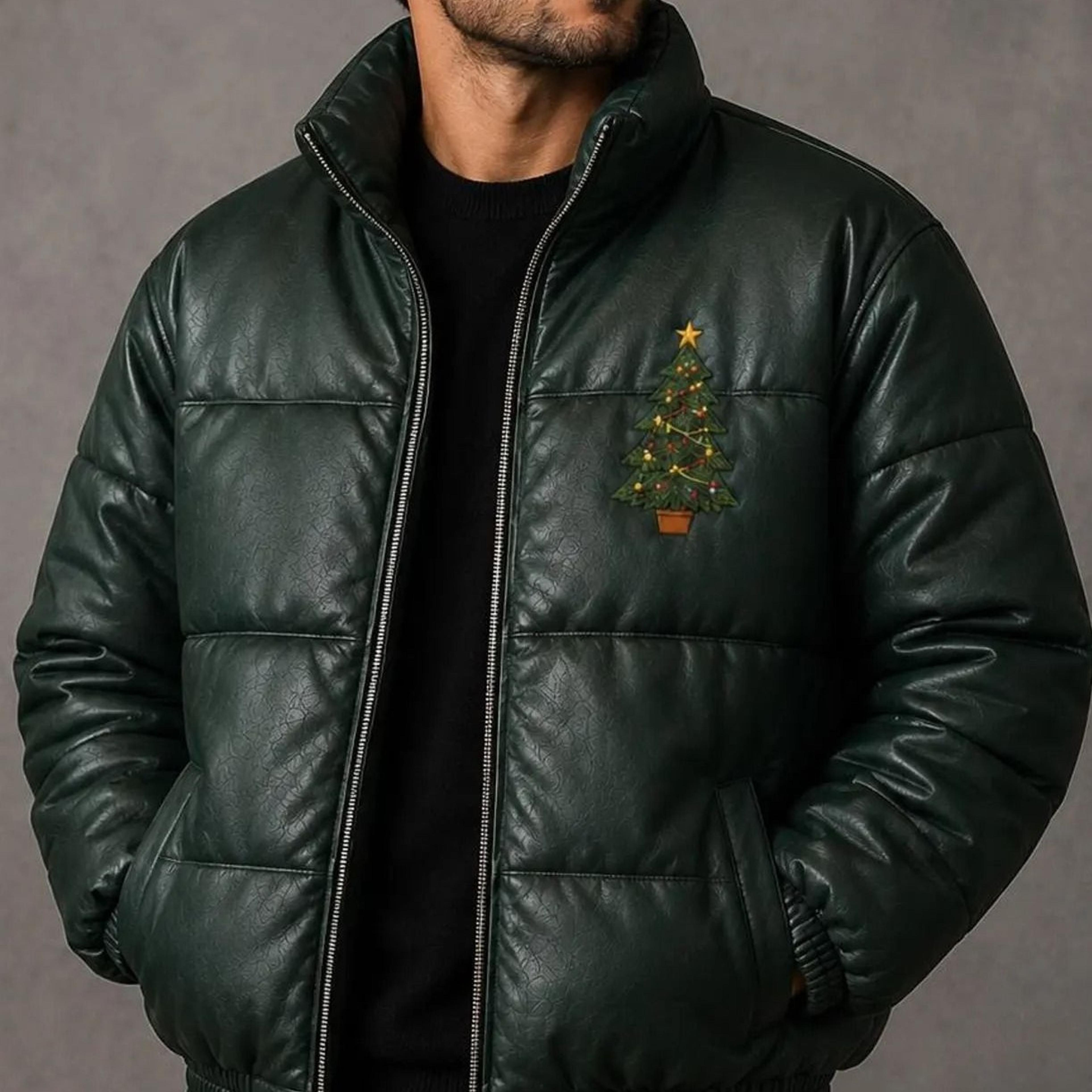 forest green christmas tree puffer jacket – faux leather bomber