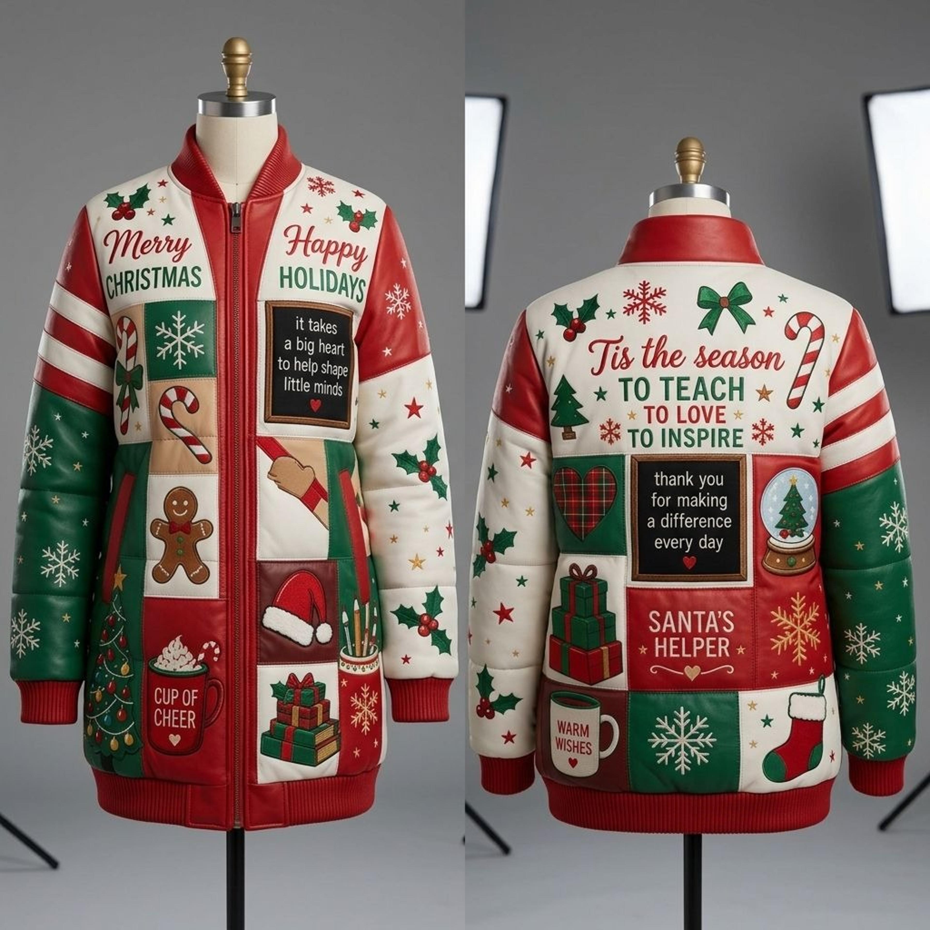 to teach to love to inspire christmas leather puffer jacket teacher holiday gift unisex winter coat