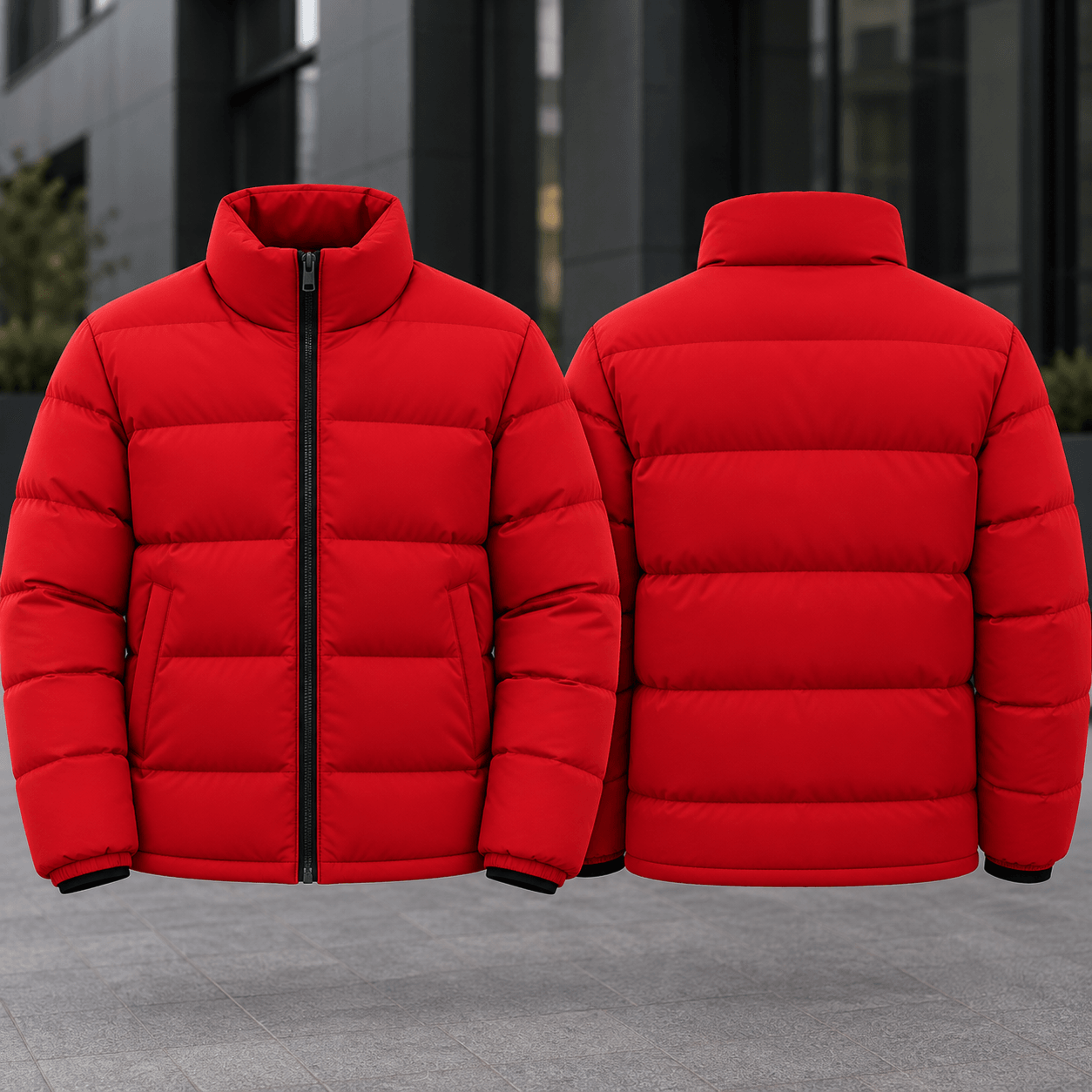 red puffer jacket unisex adult, classic quilted winter coat, plain zip up padded jacket, minimalist casual winter outer