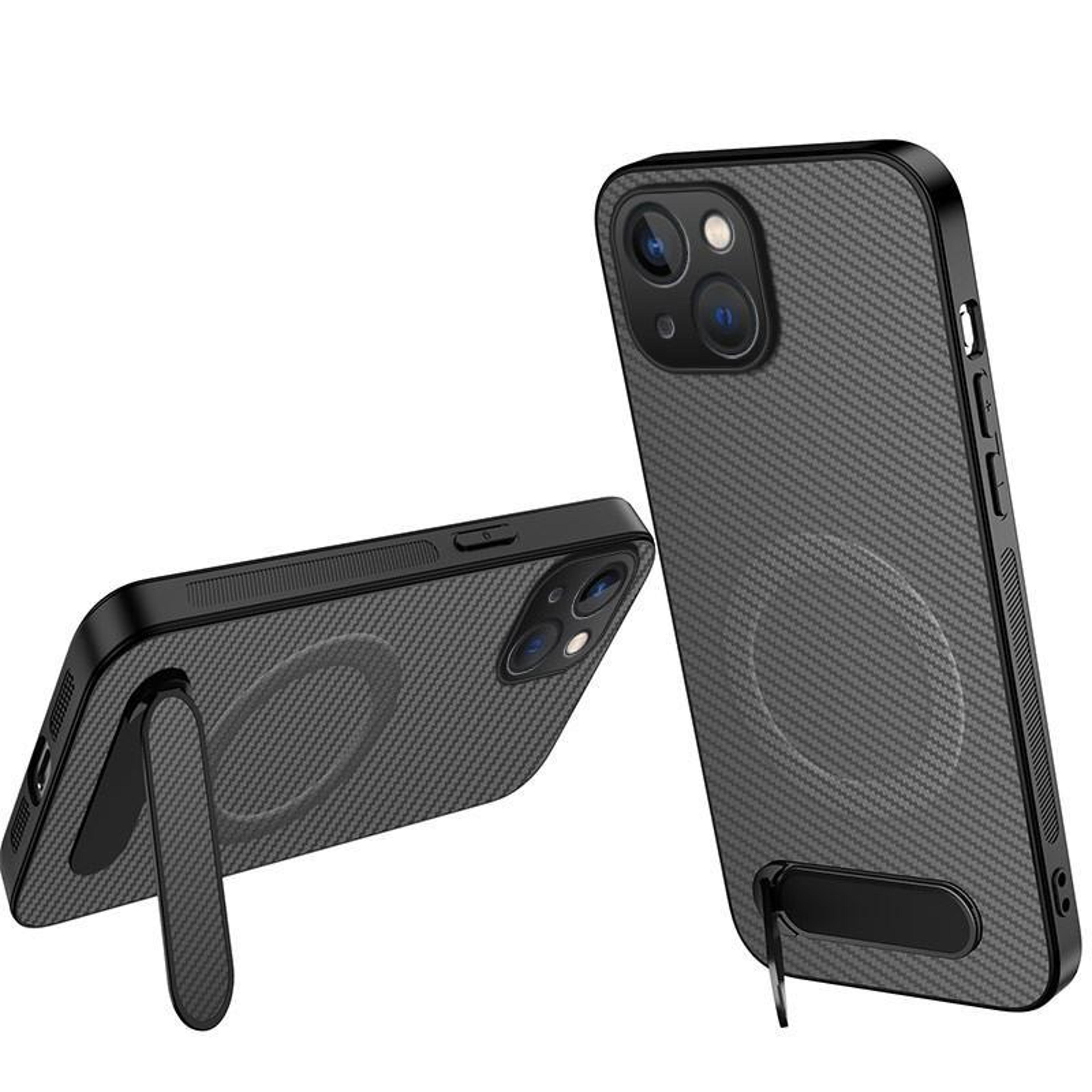 iphone 14 magnetic kickstand carbon fiber texture phone case magsafe compatible