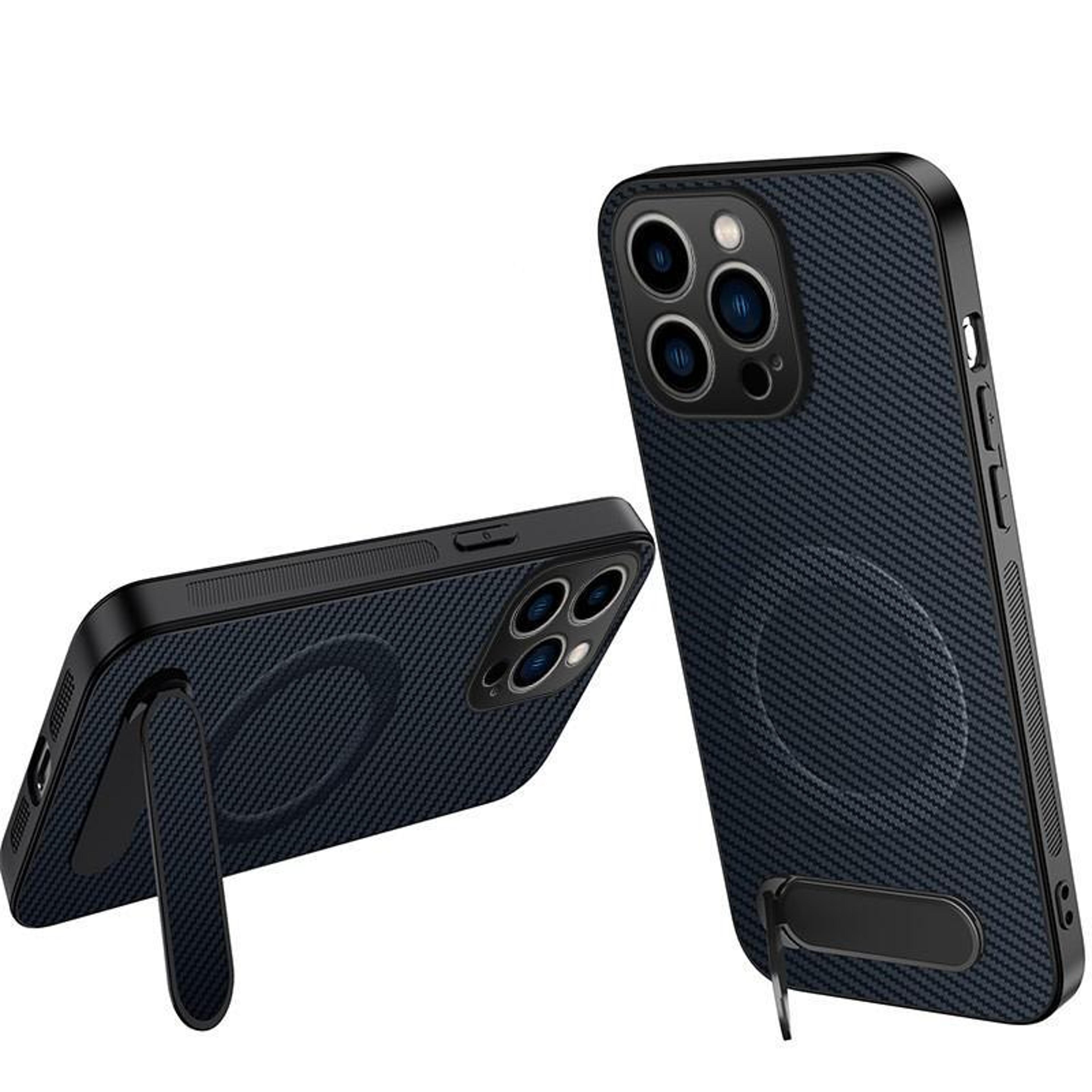 iphone 14 pro max carbon fiber magnetic kickstand case