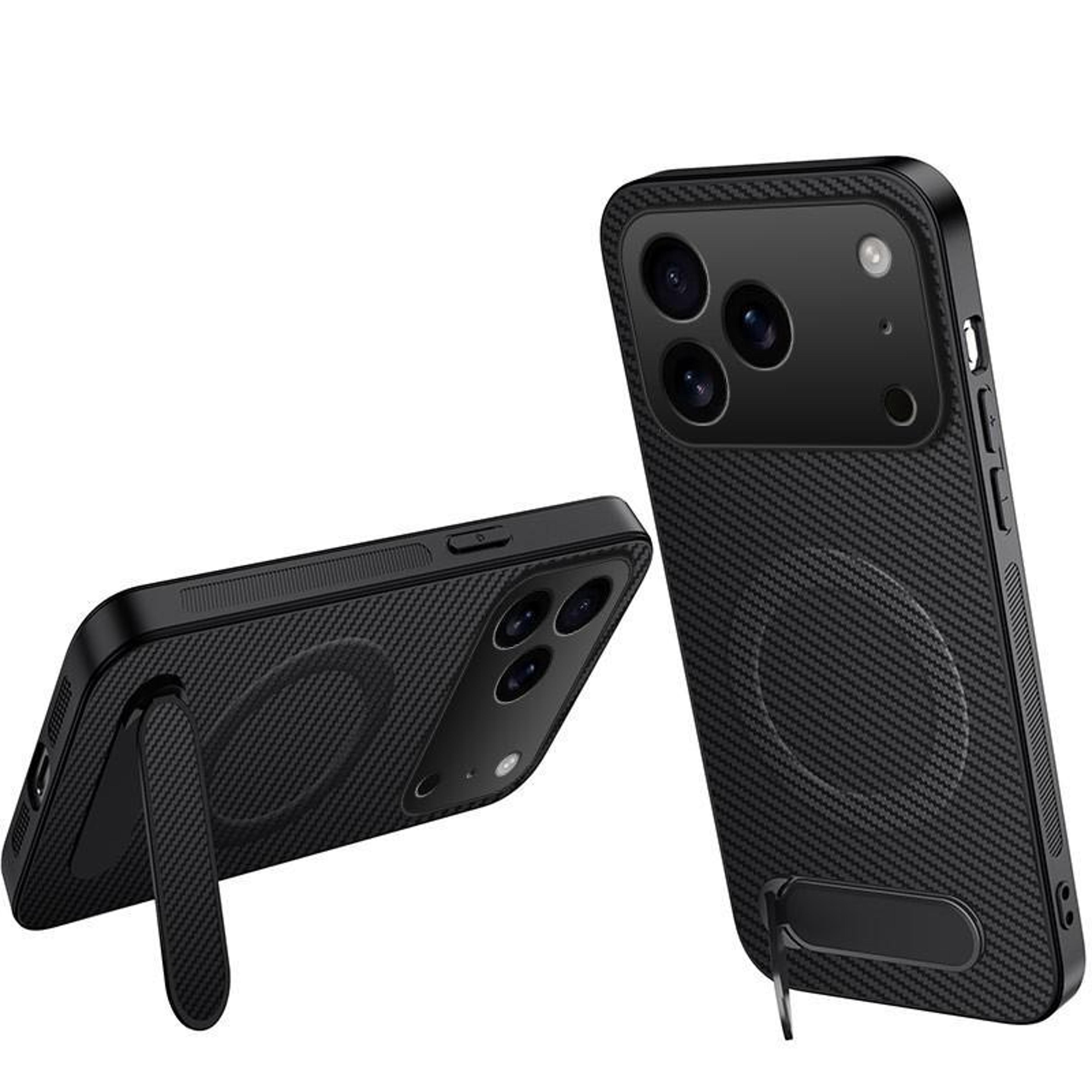 for iphone 17 pro magnetic kickstand carbon fiber magsafe phone case