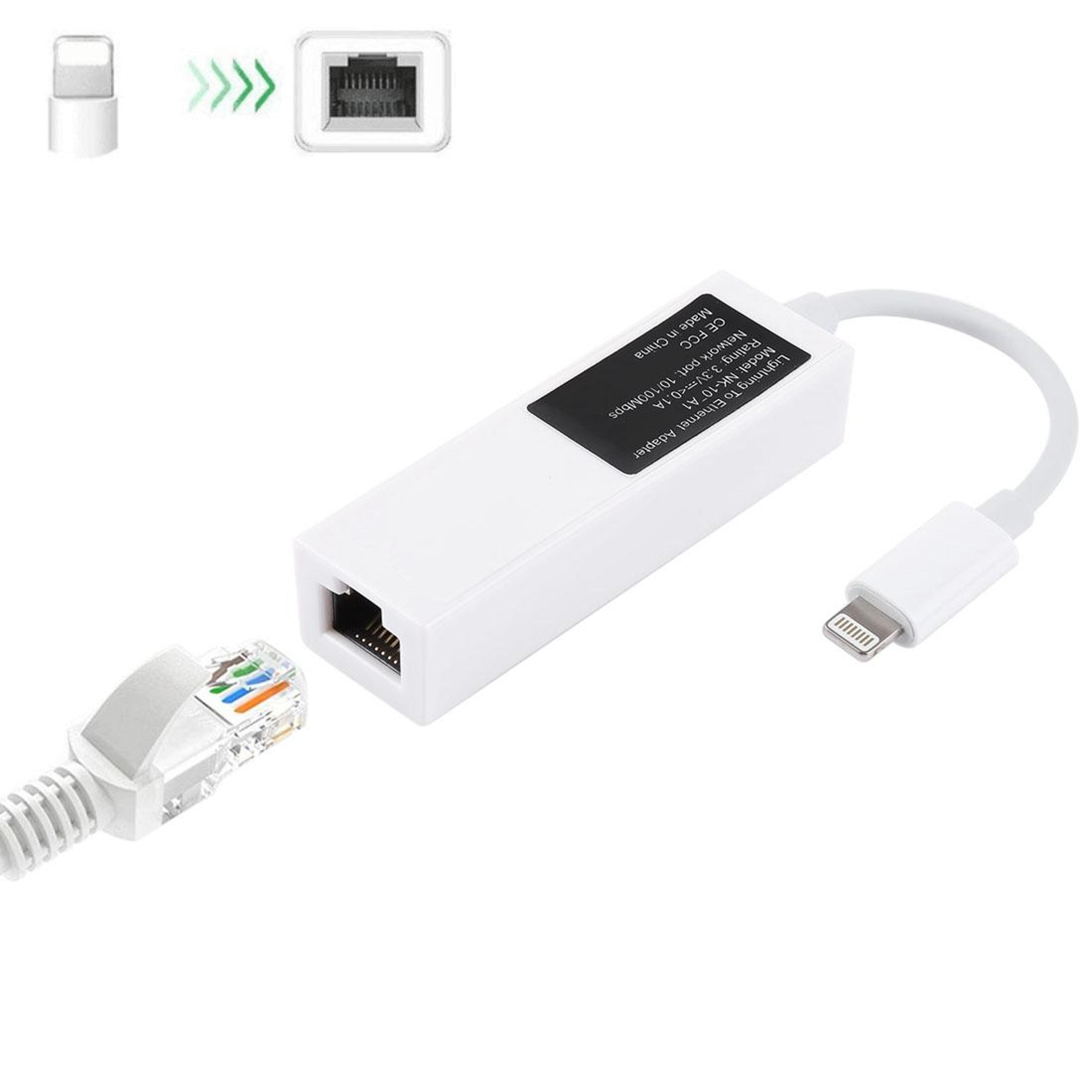 lightning to ethernet adapter cable for iphone & ipad, rj45 wired lan internet connection