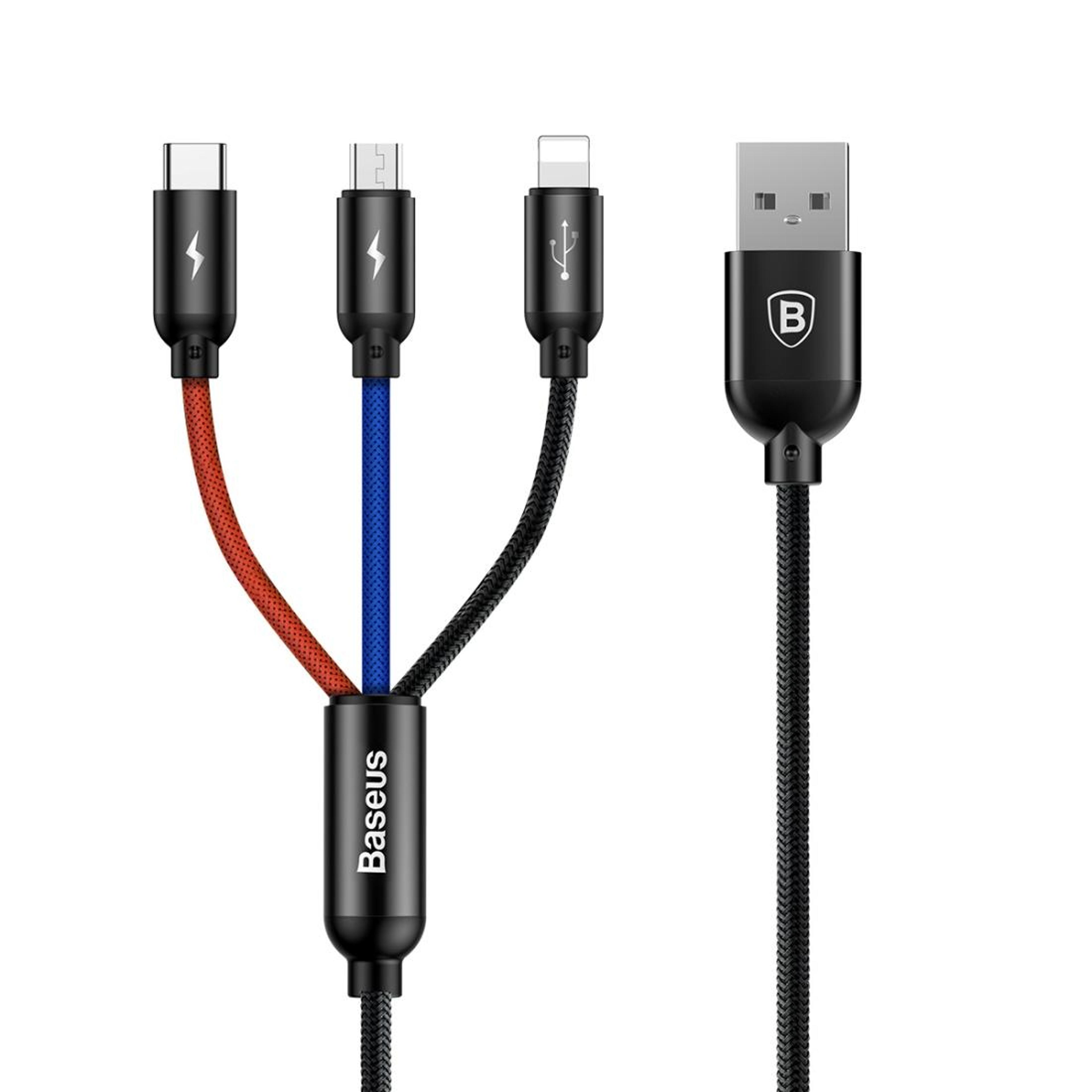 baseus 3 in 1 fast charging cable 3.5a braided multi usb cable for iphone android type c devices