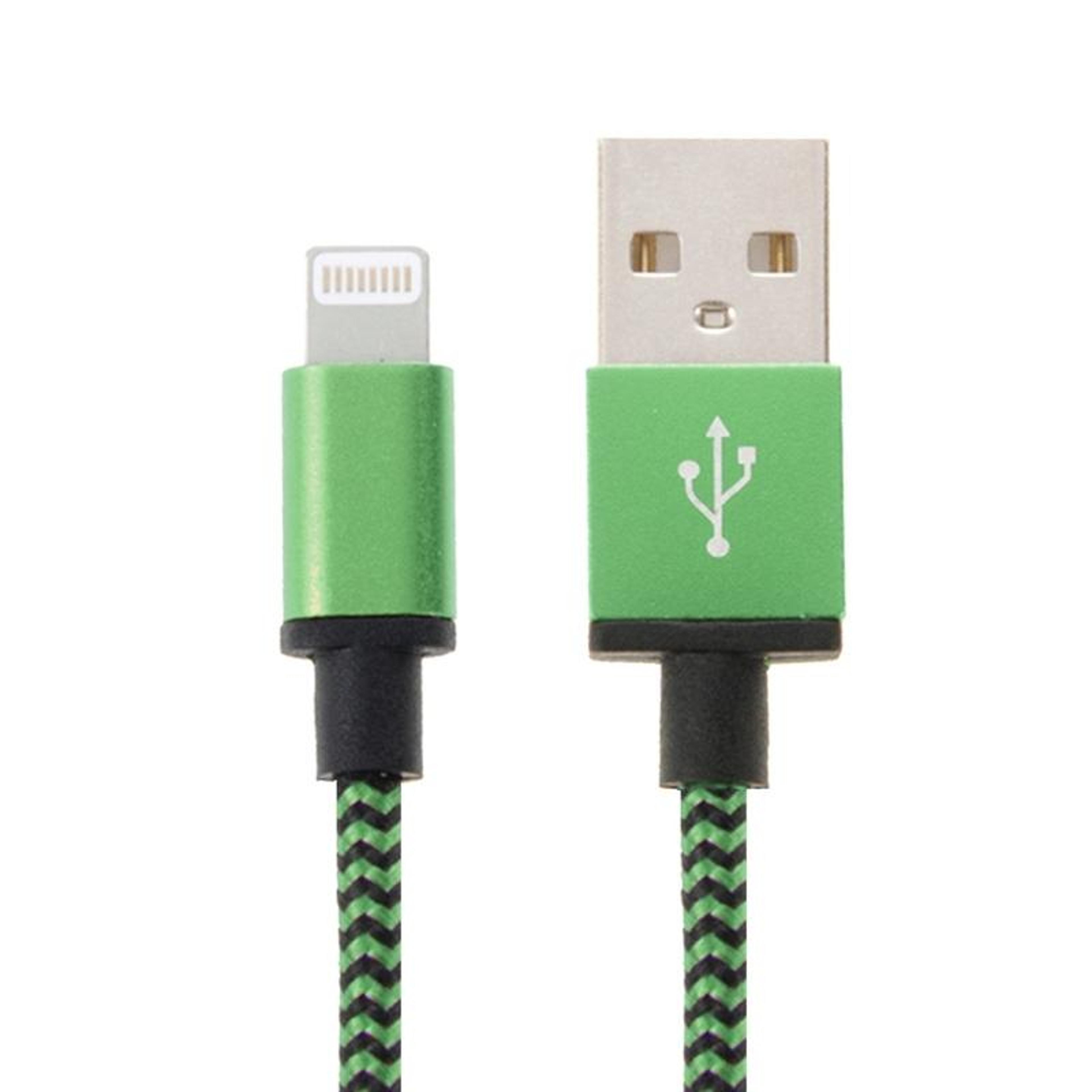 2a woven braided usb to lightning charging & sync cable 1m green
