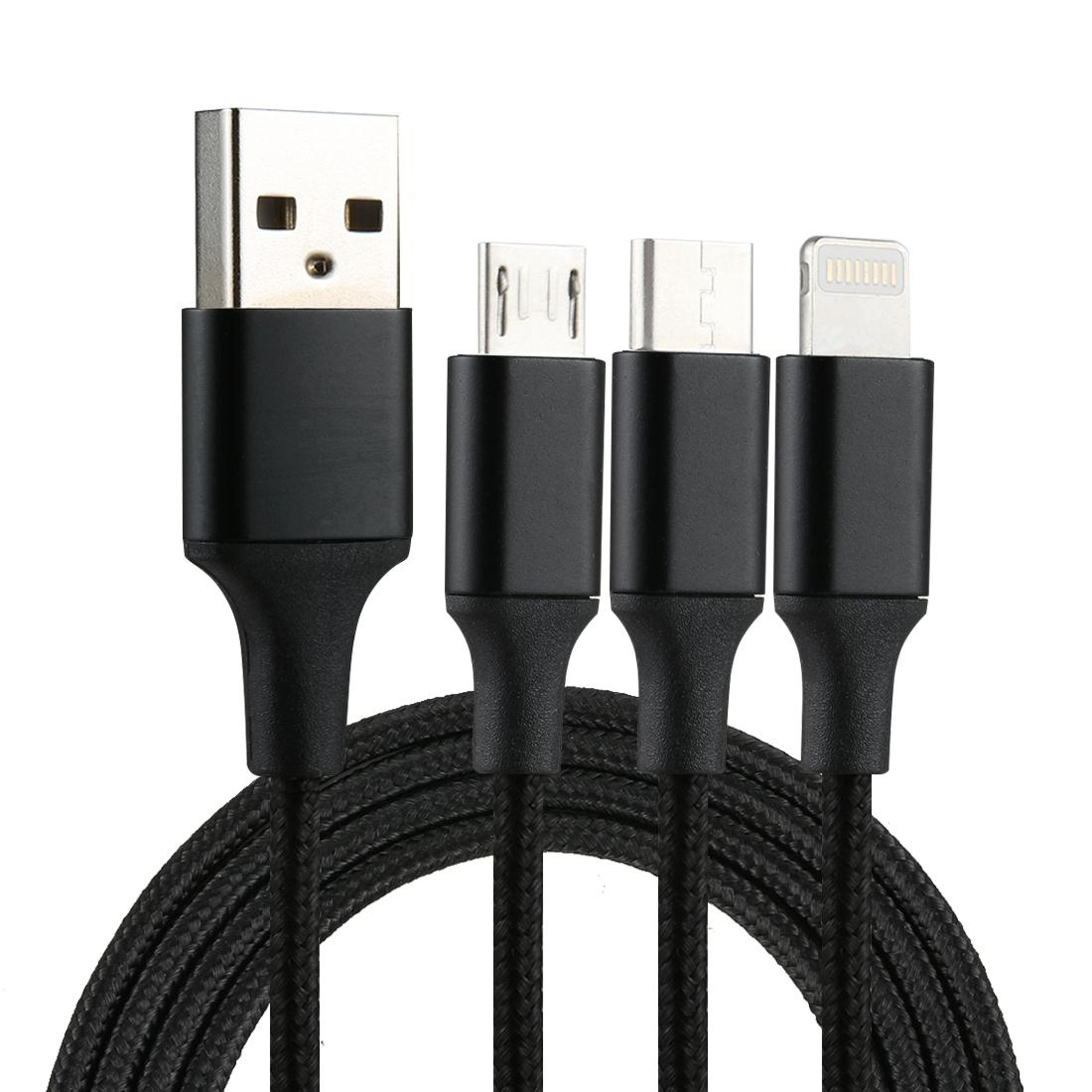 3 in 1 usb charging cable 1.2m nylon braided multi connector fast charge cable for iphone type c micro usb