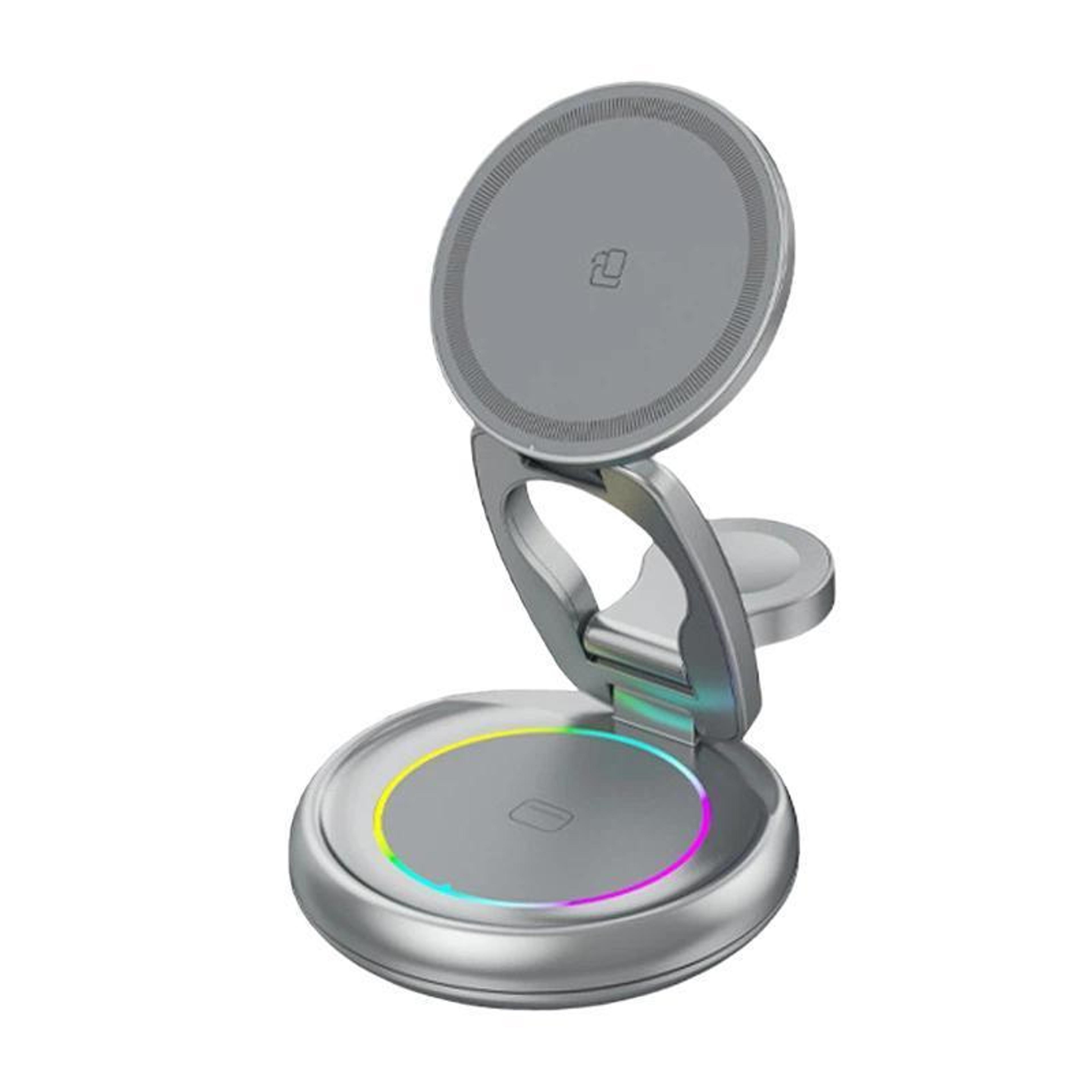 15w 3 in 1 magnetic wireless charging stand with led lights rotatable desktop dock