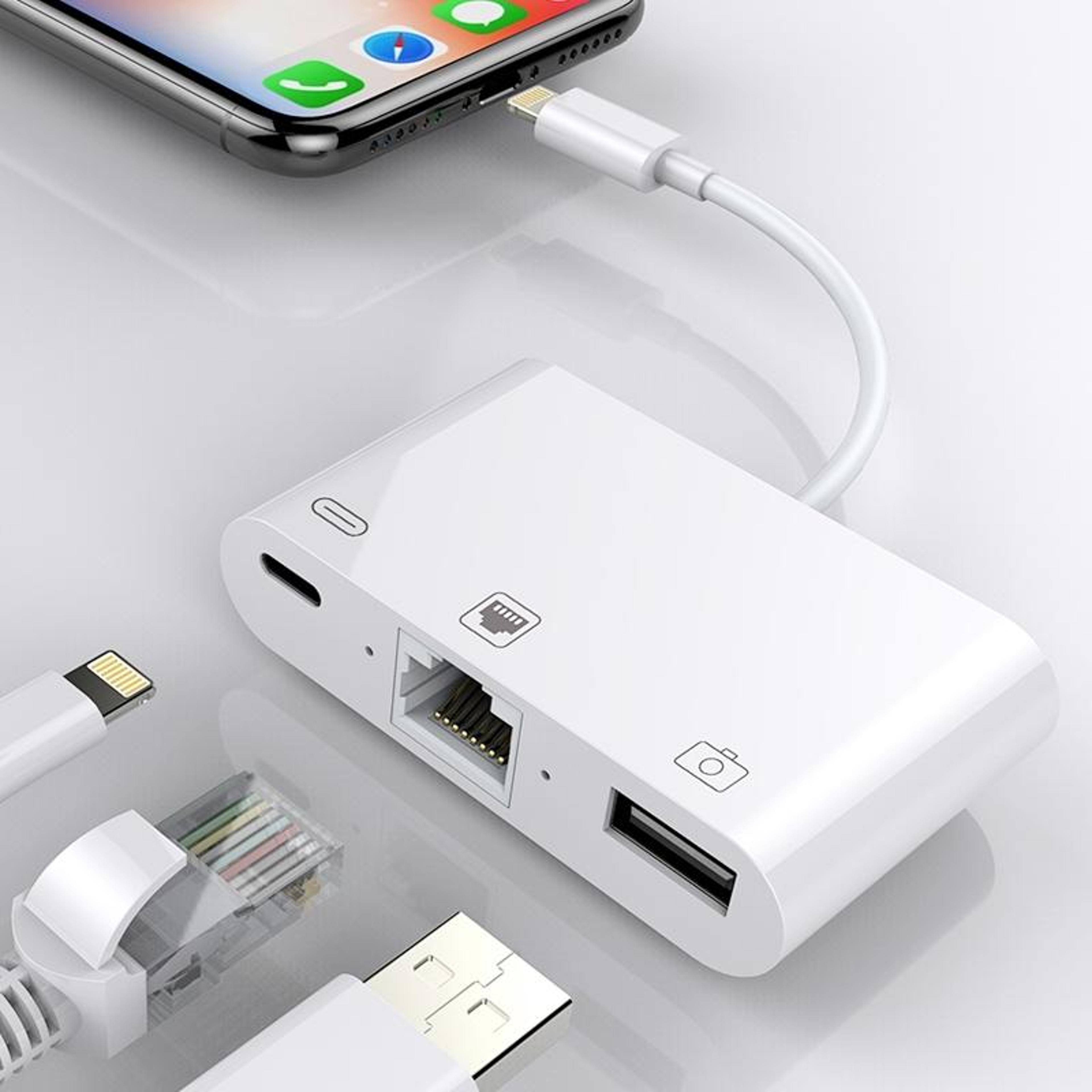 nk-107 3-in-1 iphone otg adapter ethernet usb charging converter cable for ipad