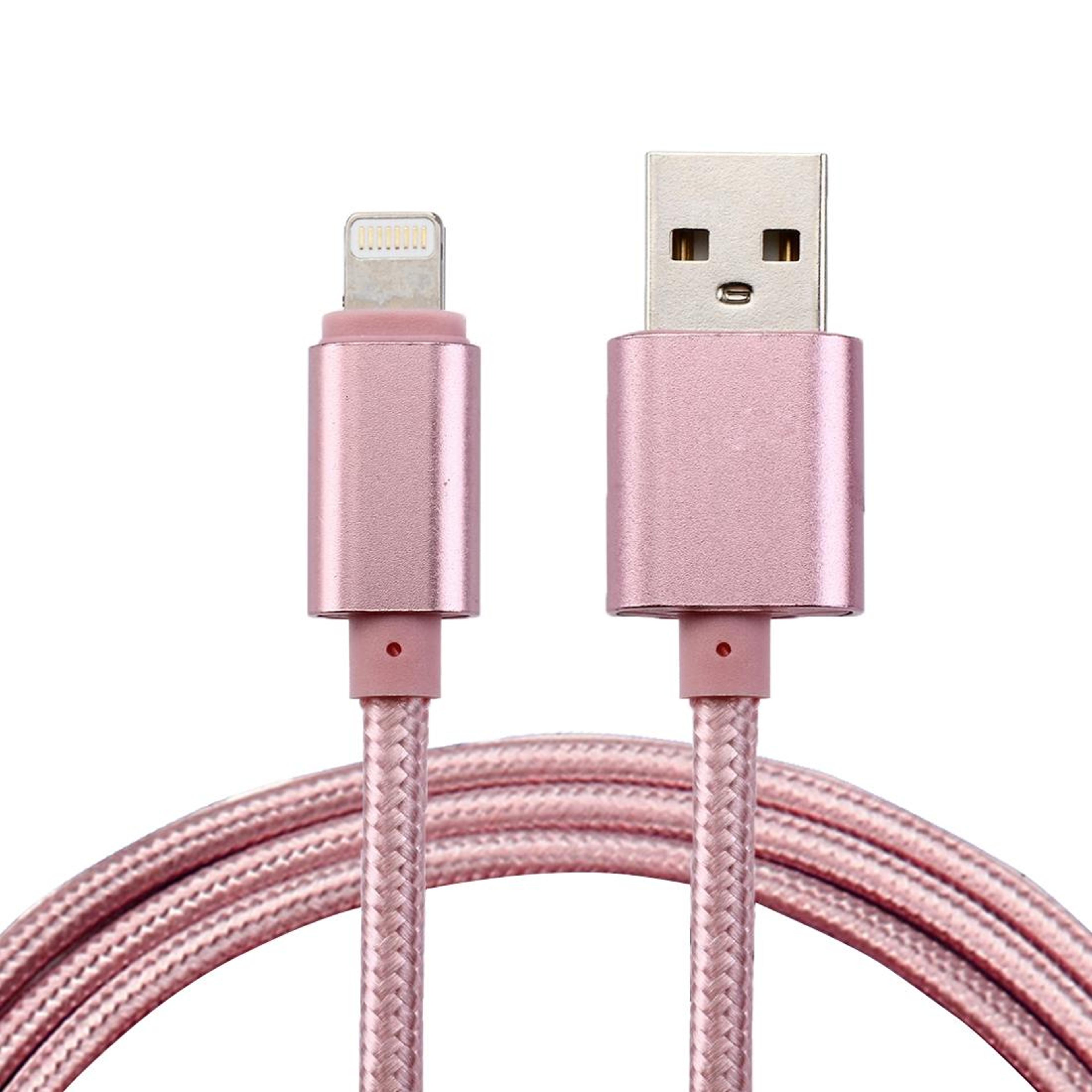 1m woven style metal head iphone charging lightning cable usb data cable rose gold