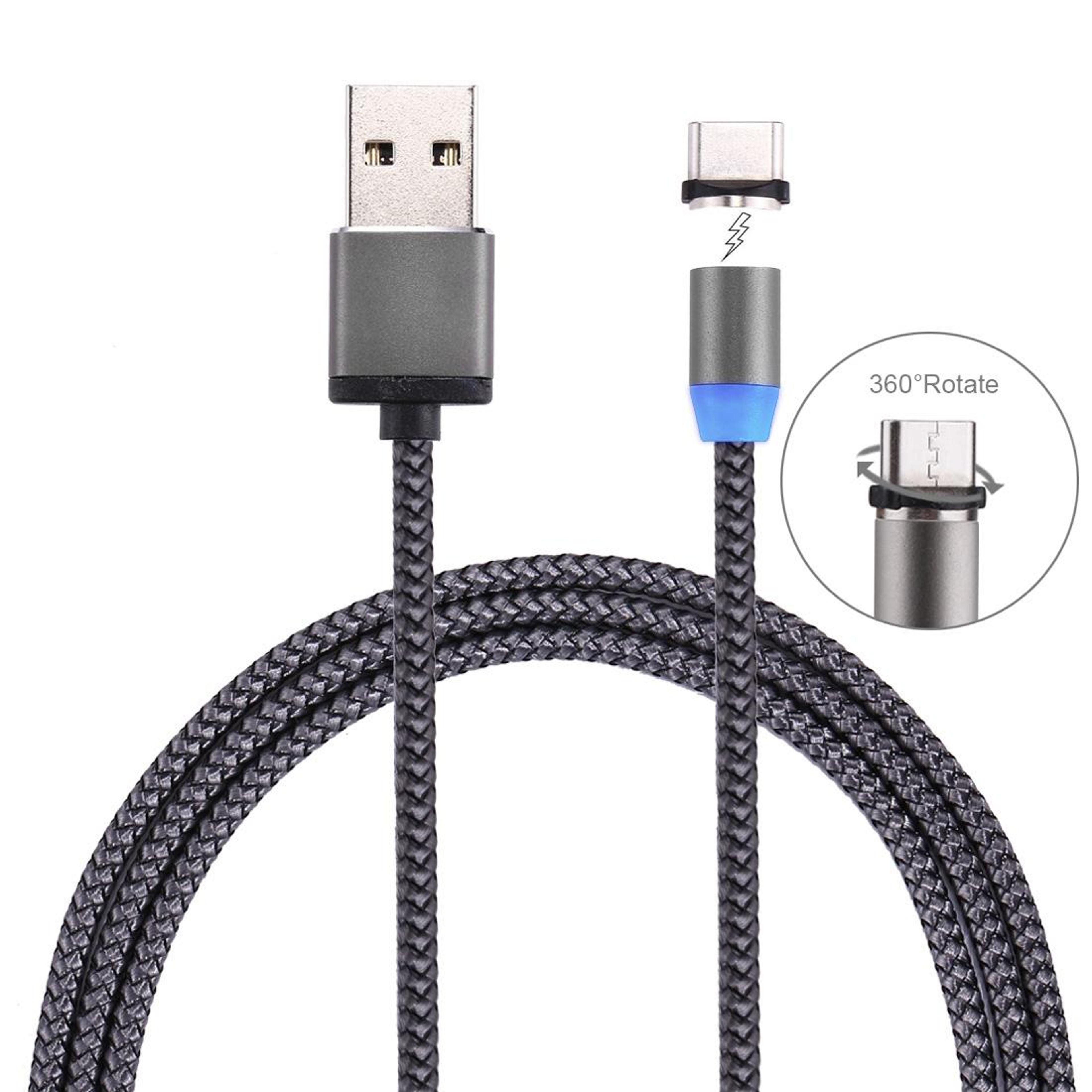 magnetic usb-c charging cable 360° rotation led fast charge durable braided cable
