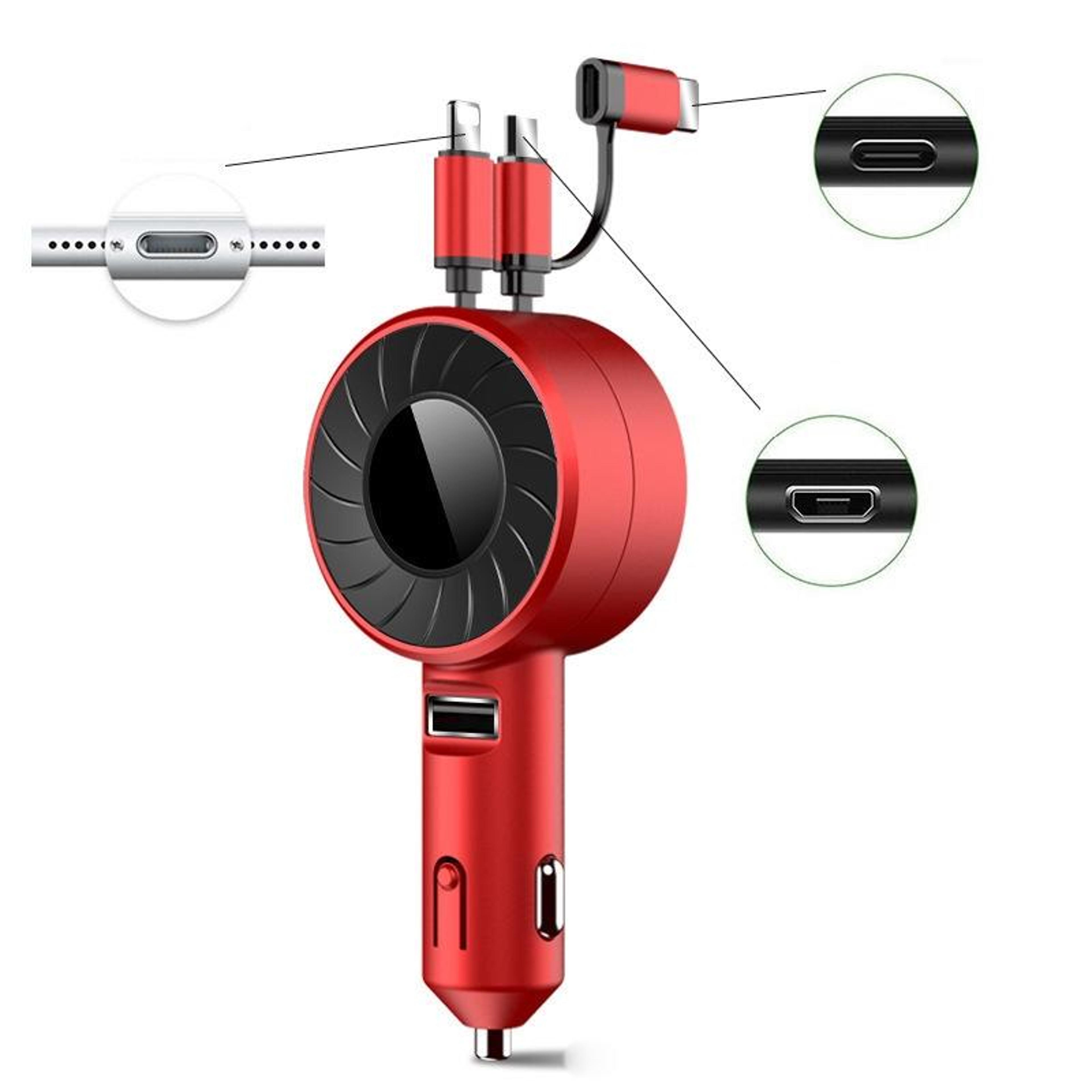 3 in 1 retractable car charger multi port usb fast charging adapter for iphone android type c