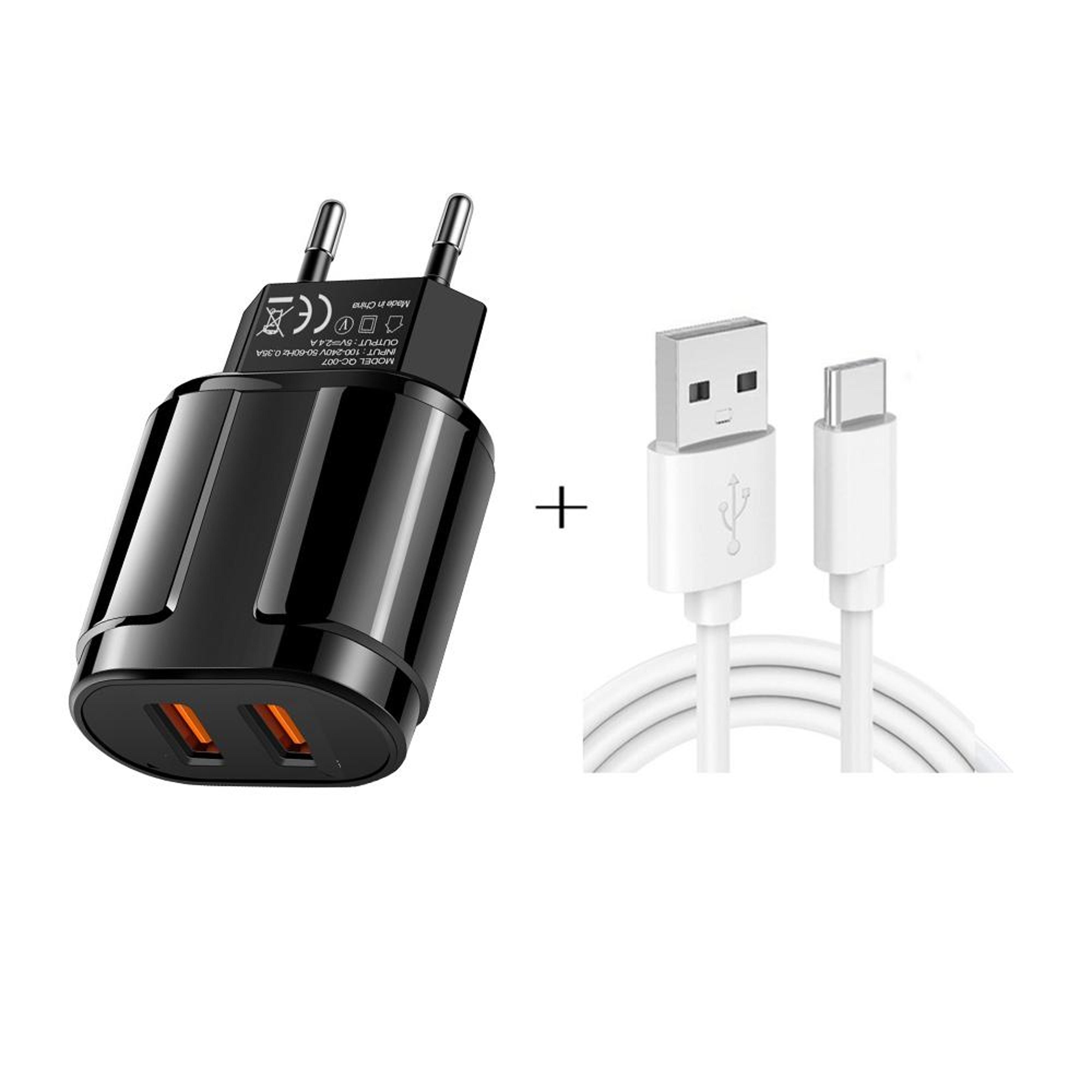 dual usb portable travel charger with 1m usb to type-c cable fast charging adapter
