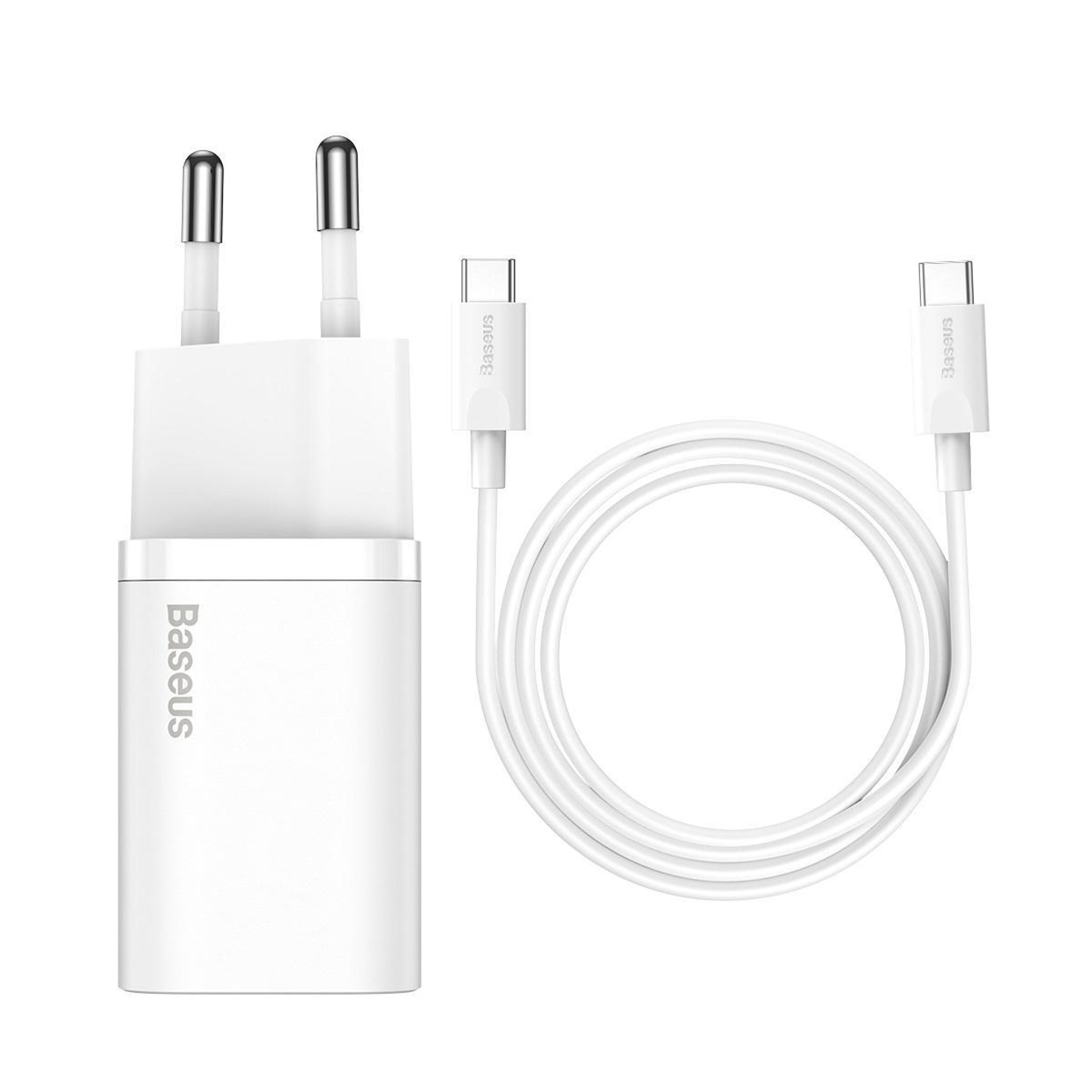 baseus super si 25w usb-c fast charger with type-c to type-c cable compact power adapter