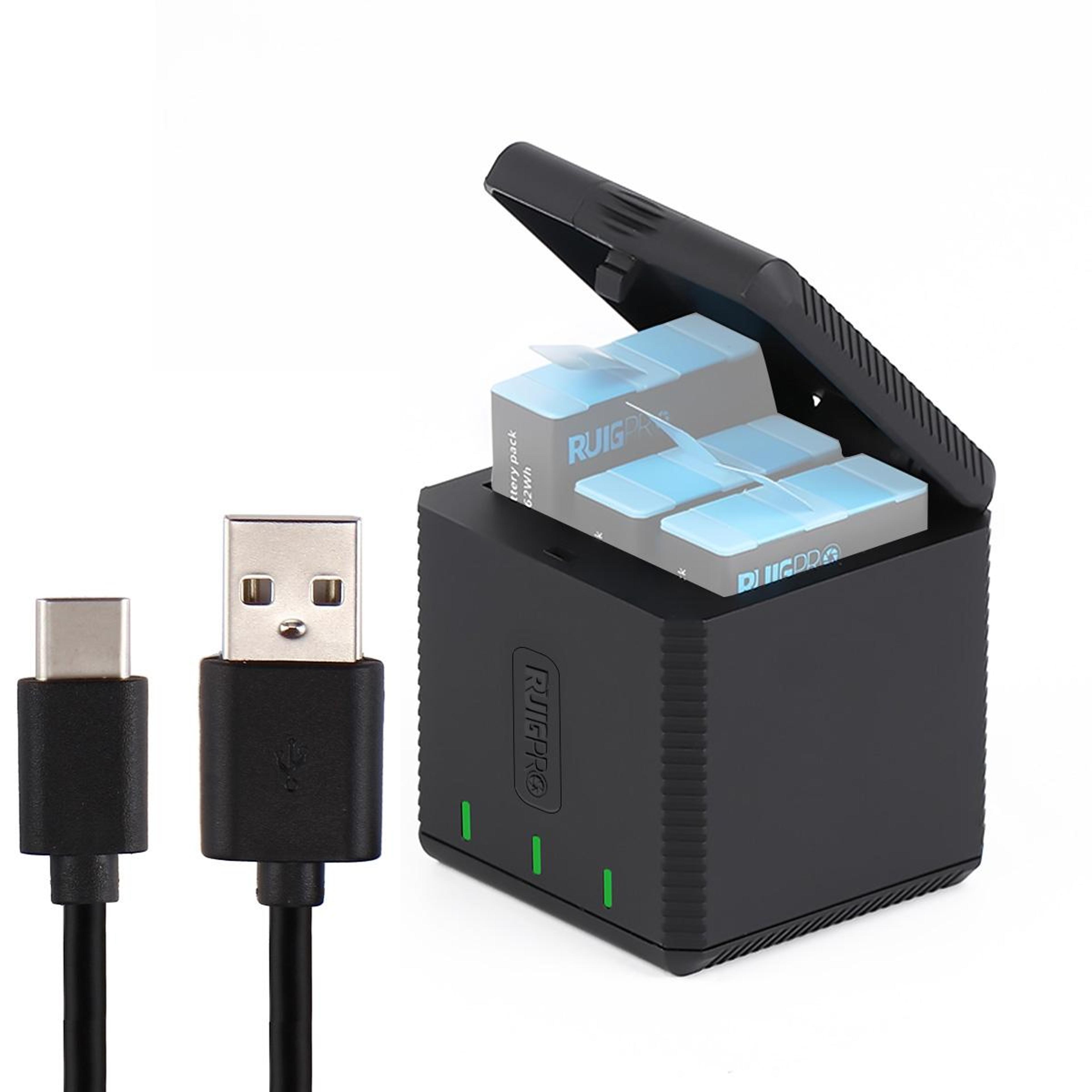 usb triple gopro battery charger box for hero9 hero10 with led indicator light