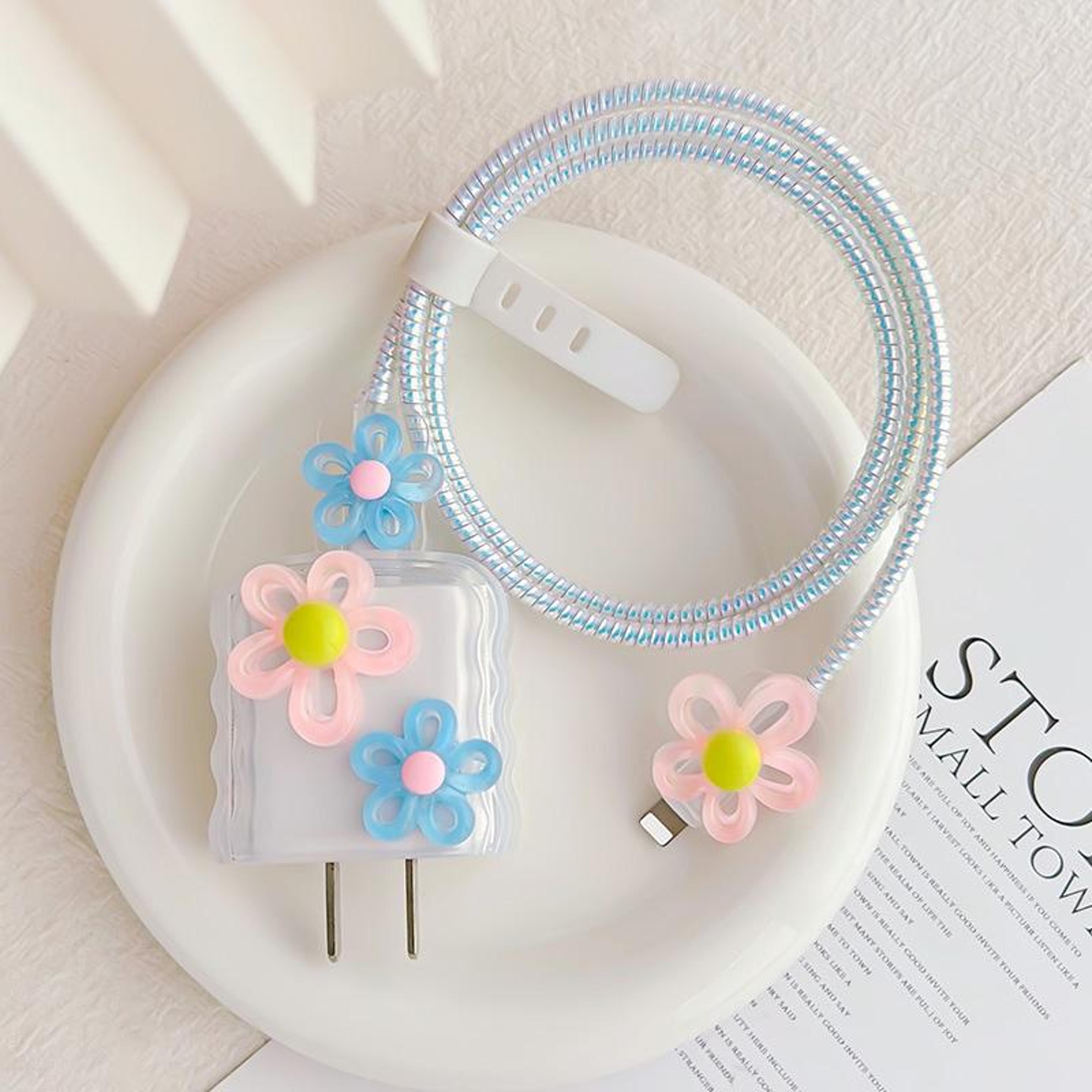 flower charger protector case for apple 18w/20w cute cable biter cover