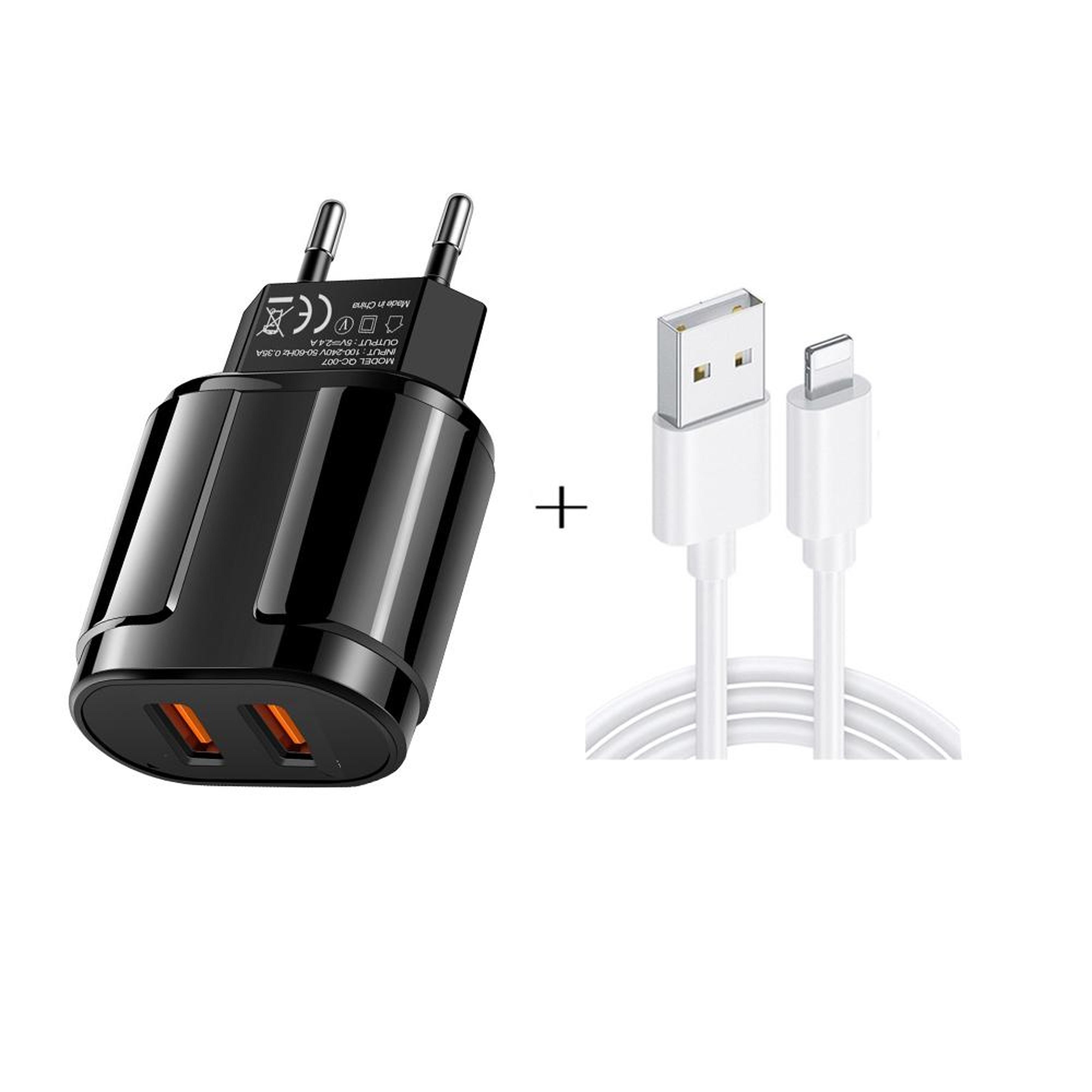 dual usb travel charger with 8 pin cable fast charging compact adapter