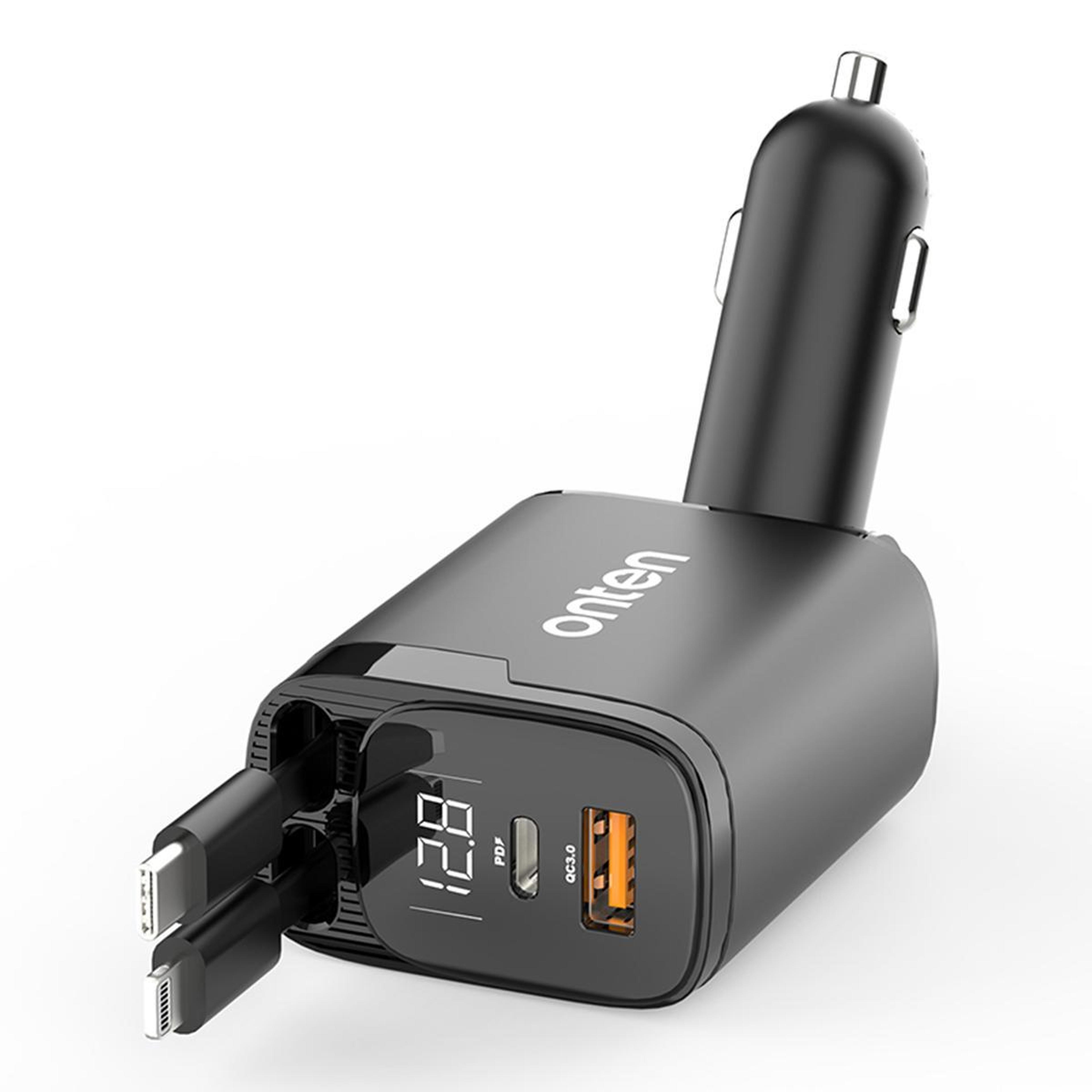 cw72 4 in 1 retractable usb-c car charger with lightning 8 pin fast charging adapter