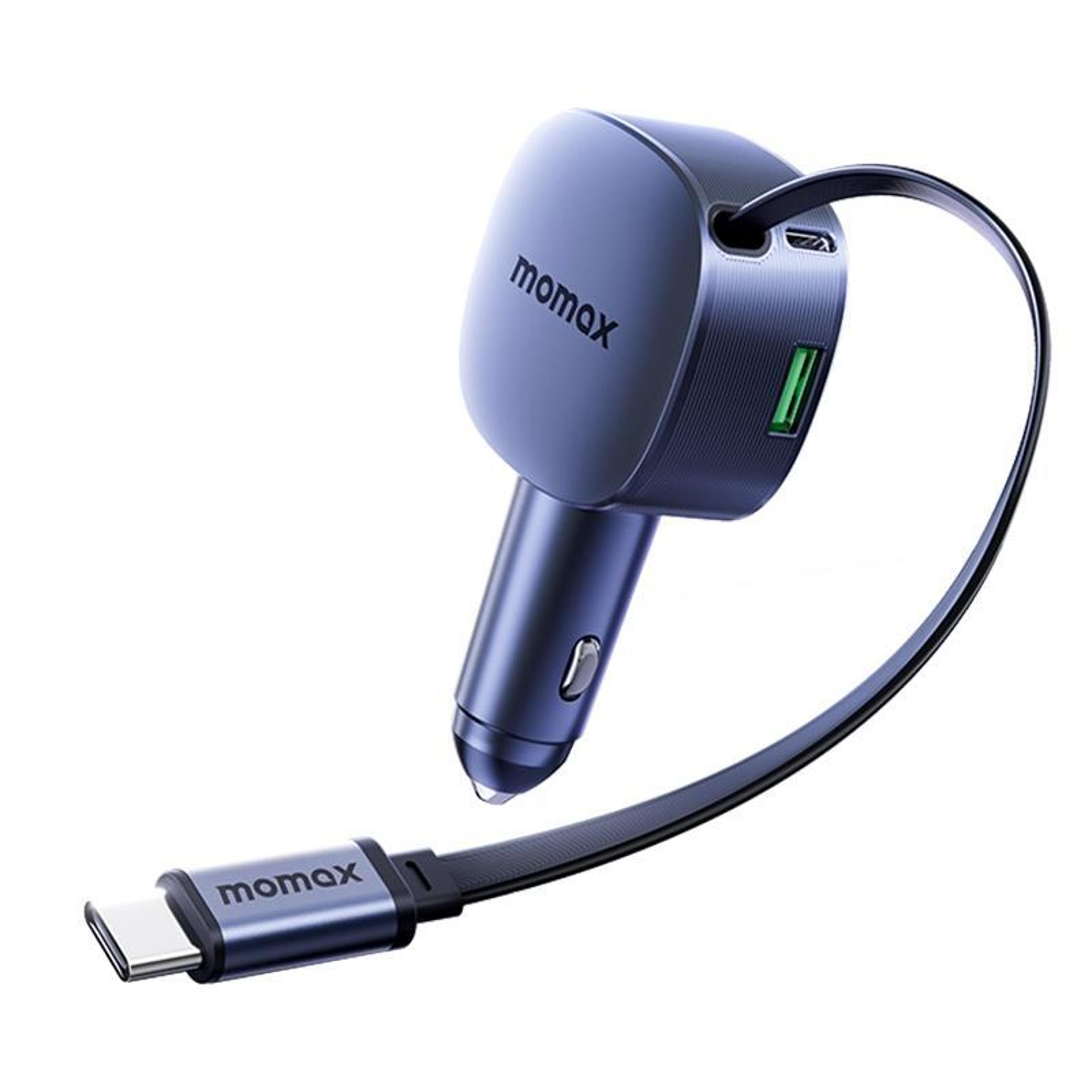 uc19 60w 3 in 1 retractable car charger usb c fast charging dark grey
