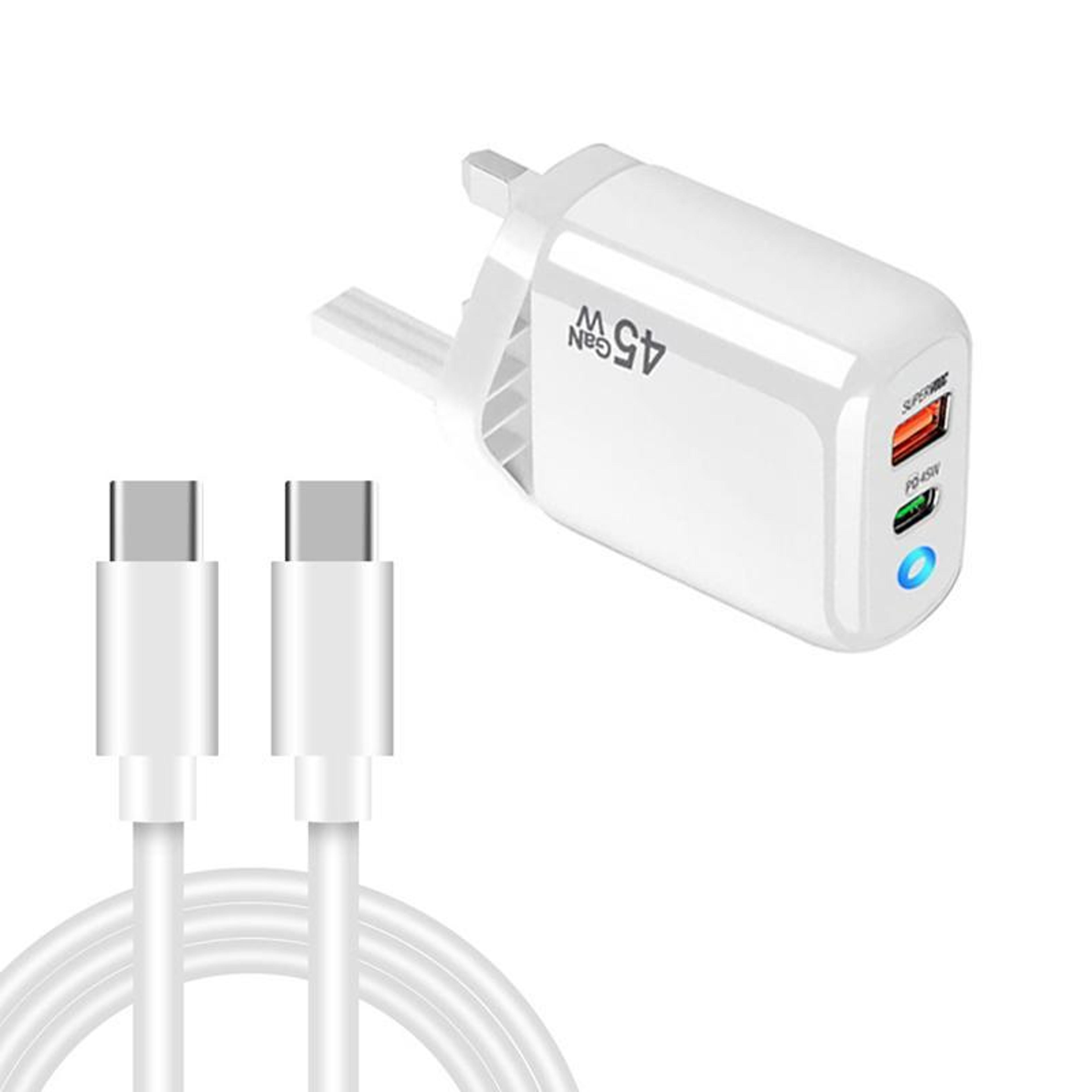 gan 45w pd3.0 dual port fast charger with usb-c to usb-c cable