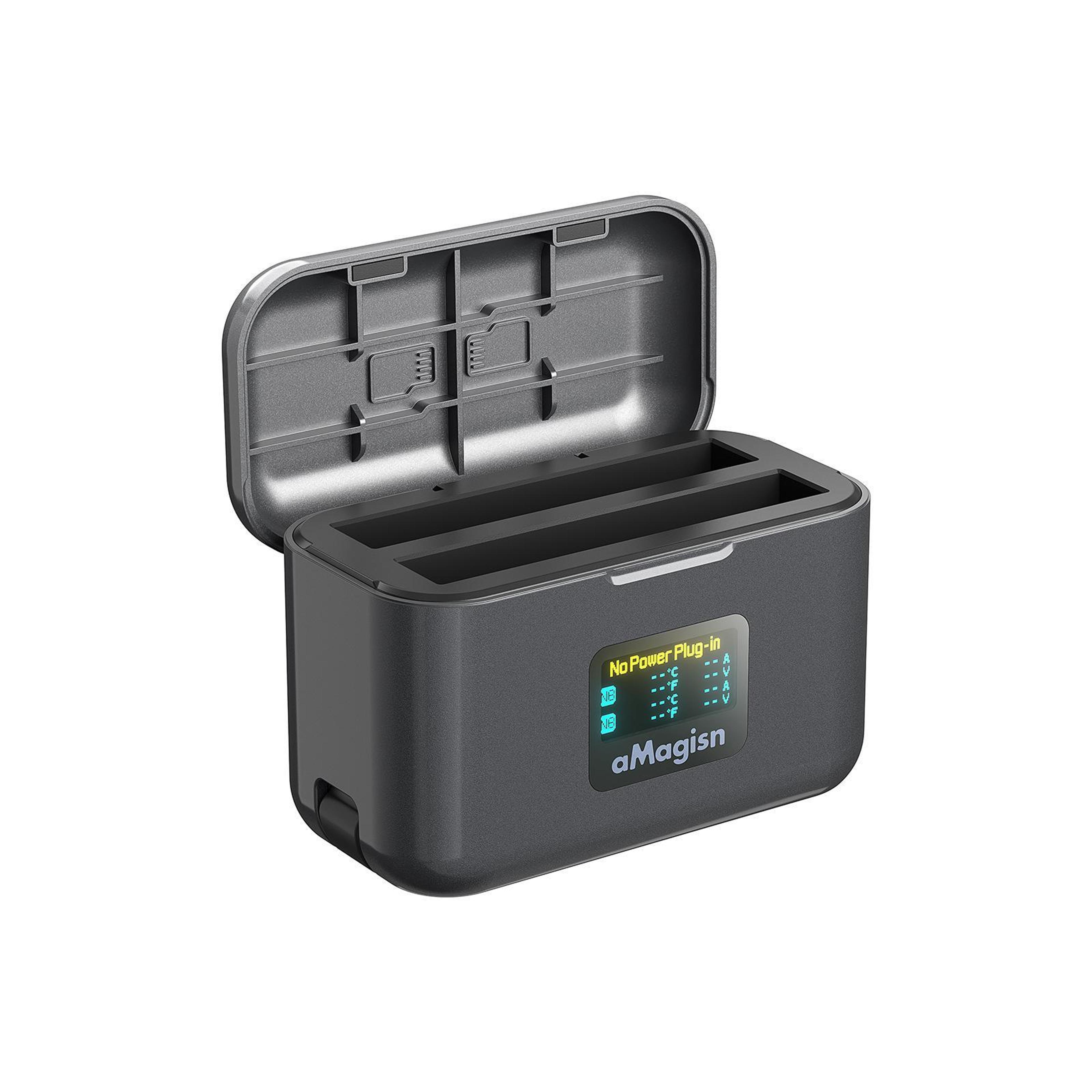 amagisn fast charging case for insta360 x5 dual battery charger with lcd screen and usb c cable