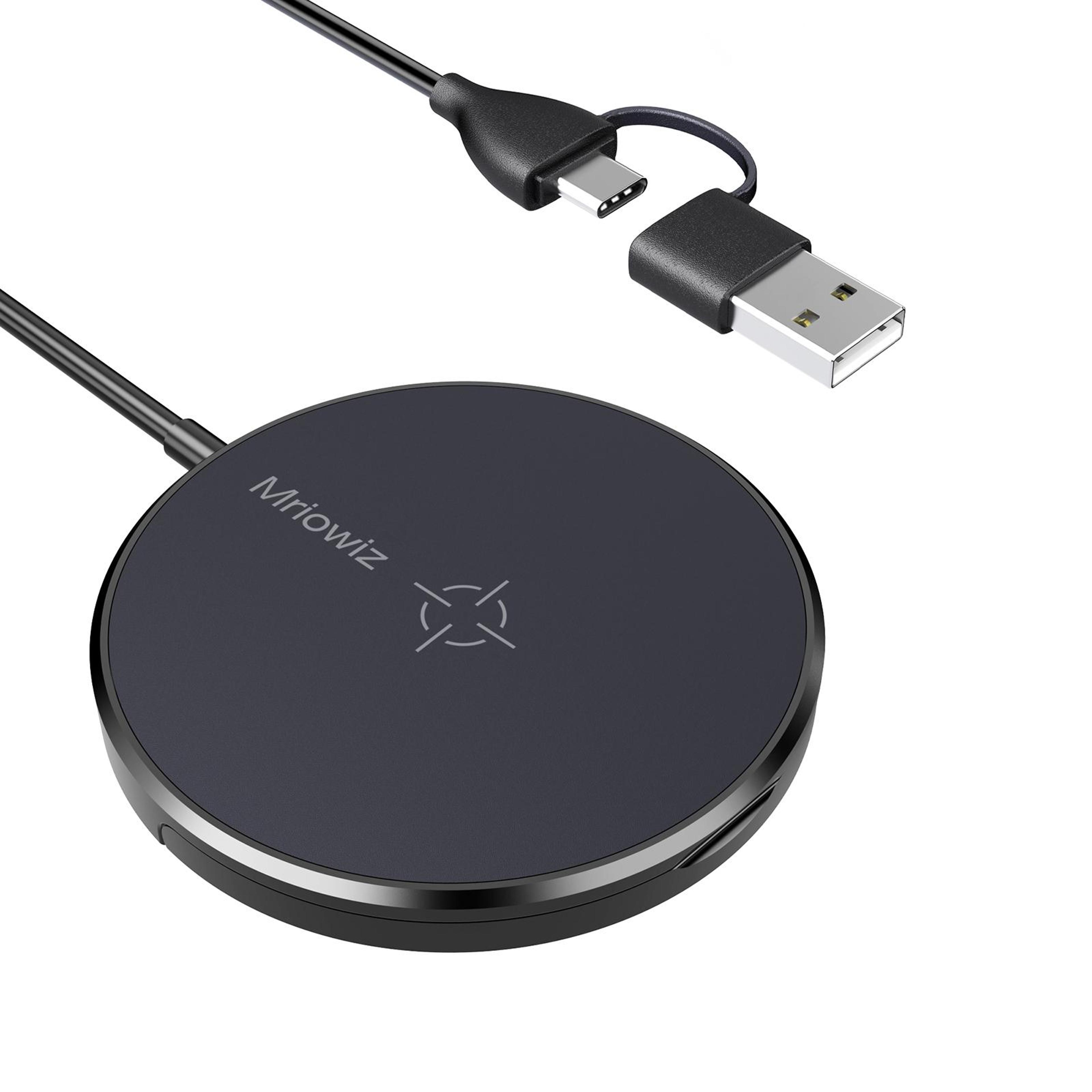 mriowiz m-2001w 15w magsafe magnetic wireless charging dock desktop stand with usb and type-c cable